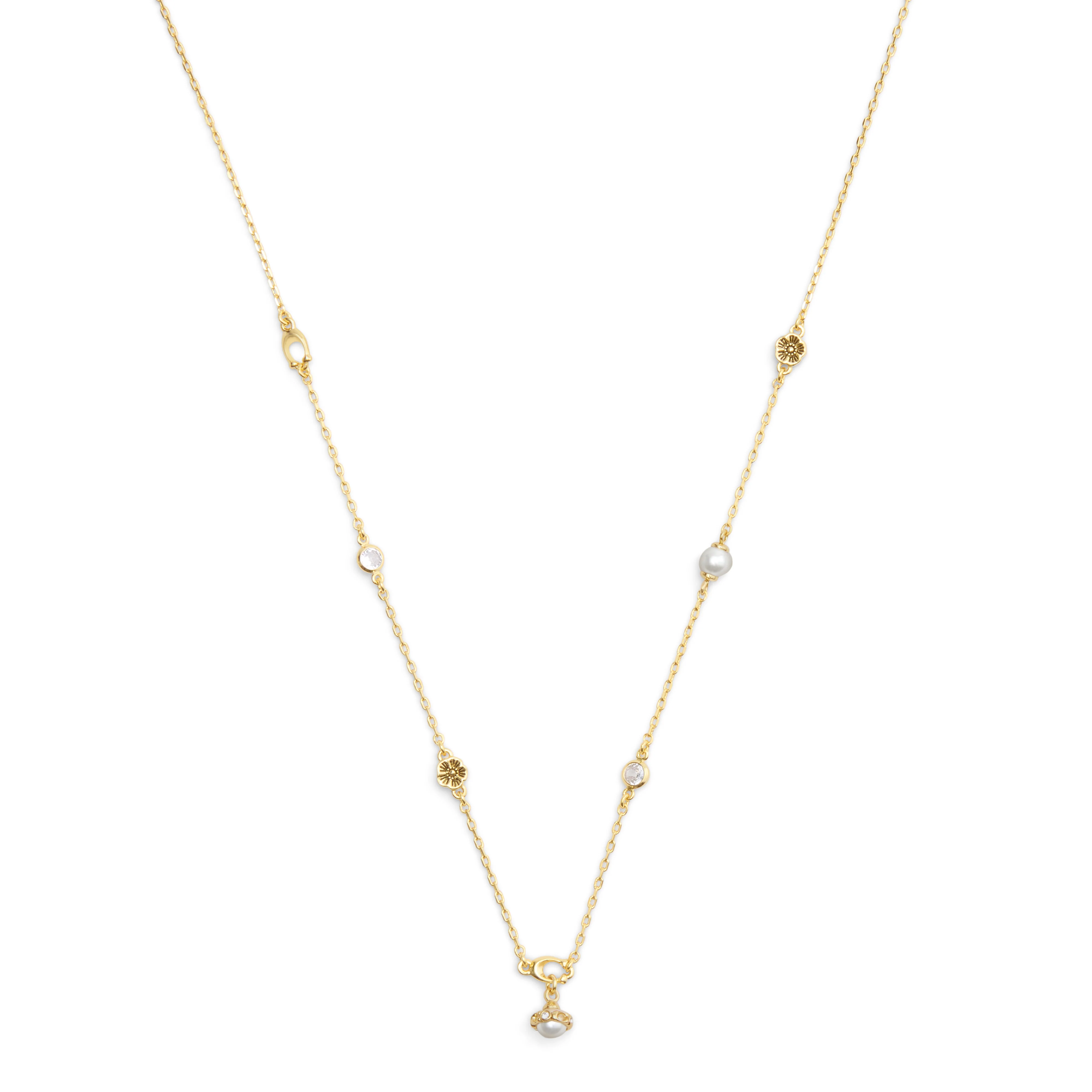 Coach Signature Heritage Pearl Charm Strand Necklace