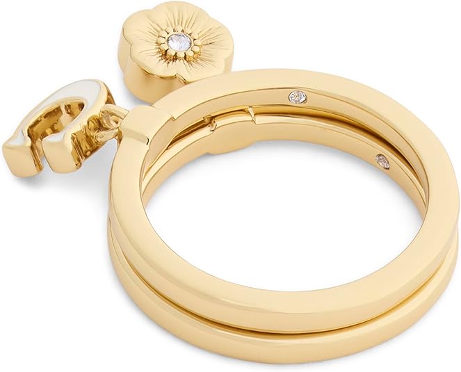 Coach Signature C Tea Rose Charm Duo Ring Set - Size 8 - Image 2