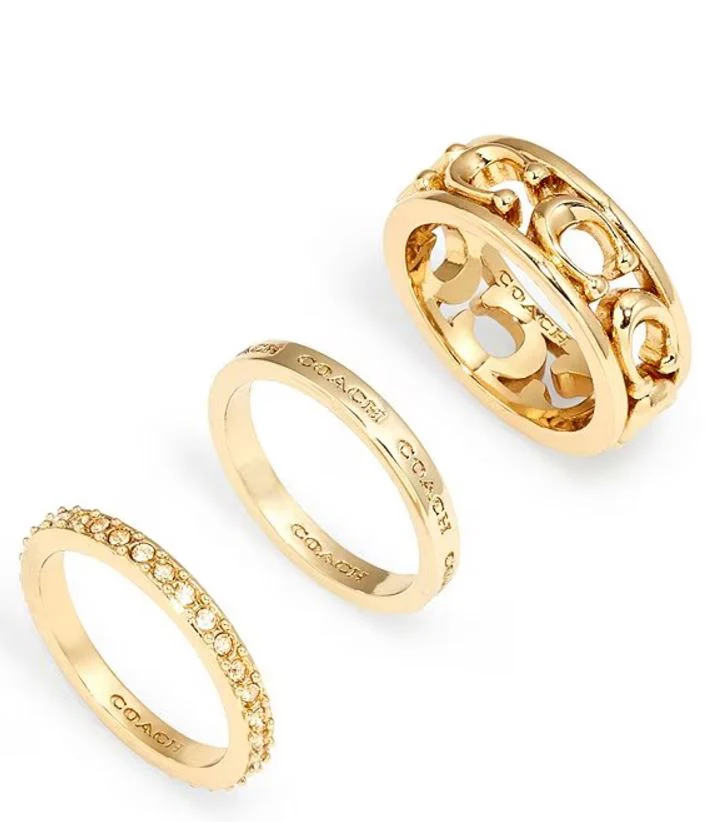 Coach Signature Openwork Band Ring Set - Gold-Plated - Size 7 - Image 2