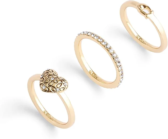 Coach Signature Quilted Heart Ring Set - Gold Plated - Size 7 - Image 2