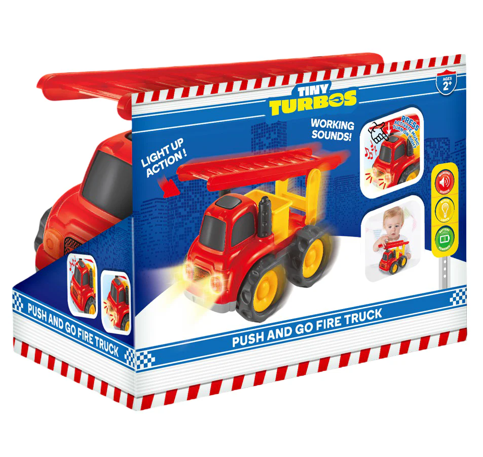 Tiny Turbos Push & Go Fire Truck with Lights Toy - Image 2