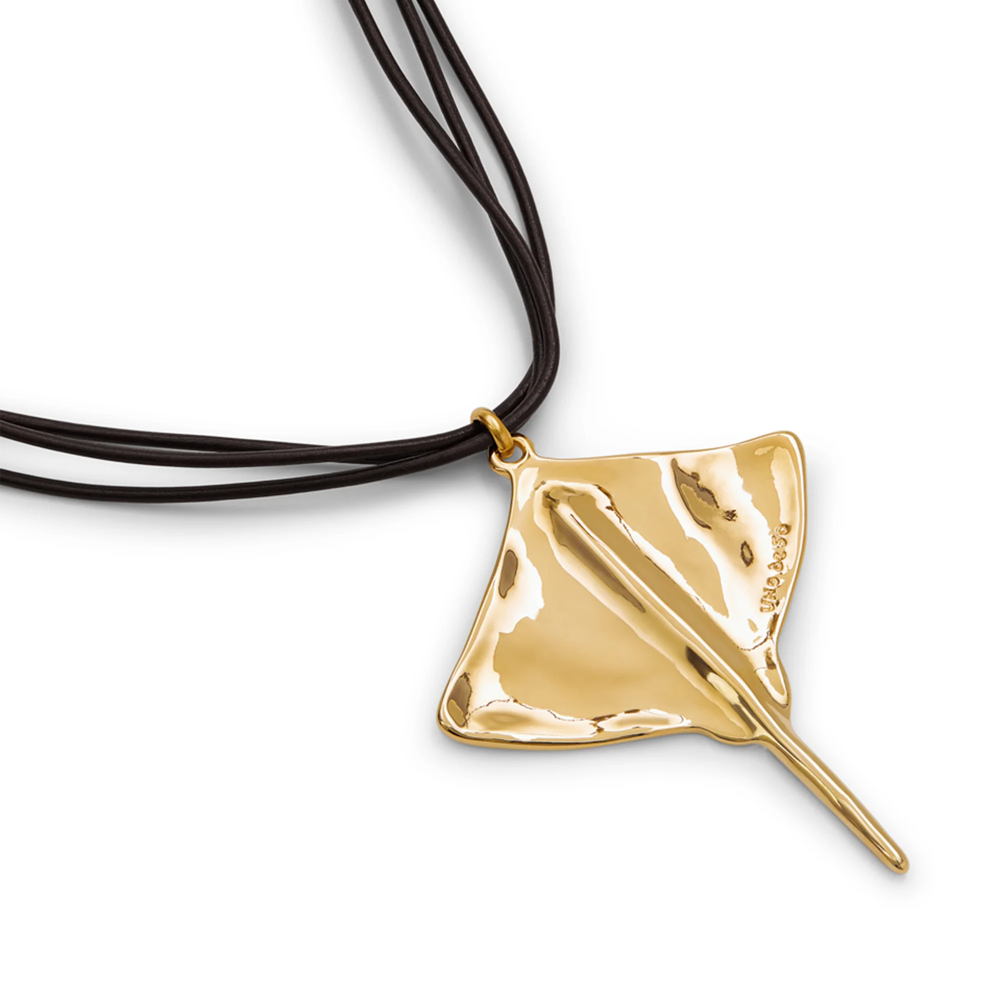 UNOde50 Ser Majestuosa Leather and Gold-Plated Manta Ray Pendant Necklace - Image 3