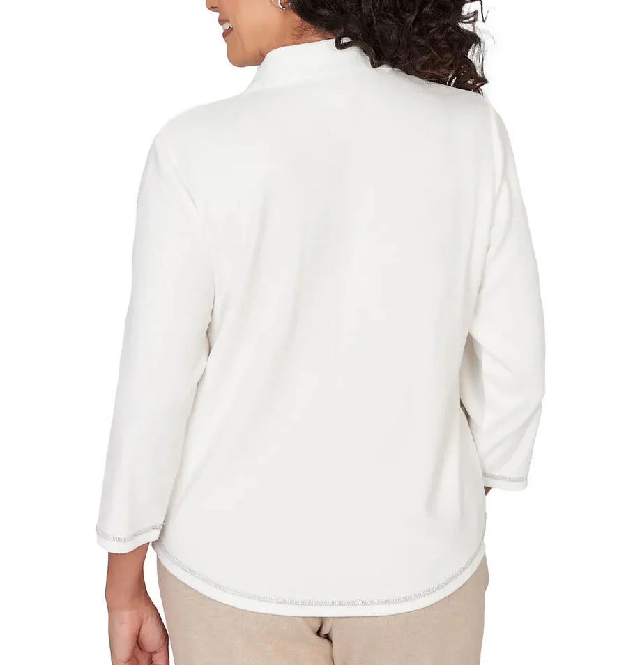 Ruby Rd. Womens Colorblock Quarter Zip Patchwork Top - Image 2
