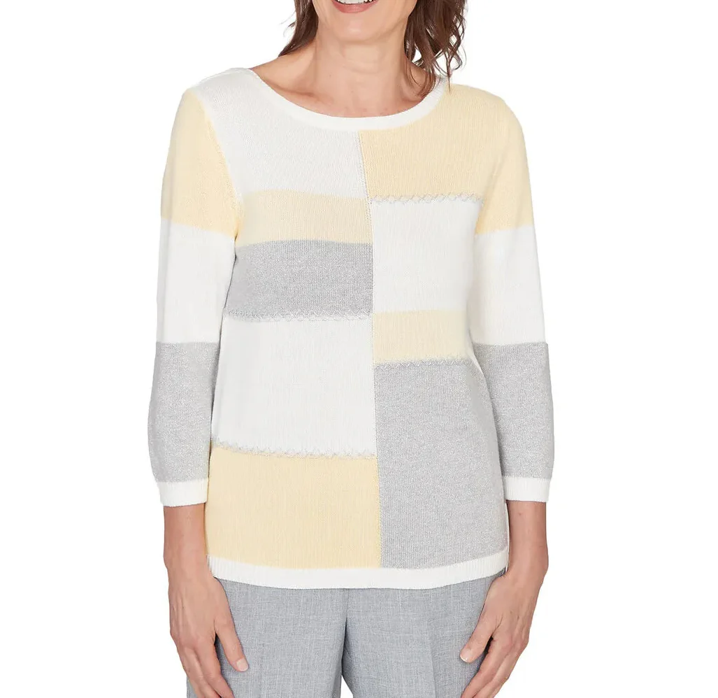 Ruby Rd. Womens Ribbed Colorblock Jewel Neck Sweater