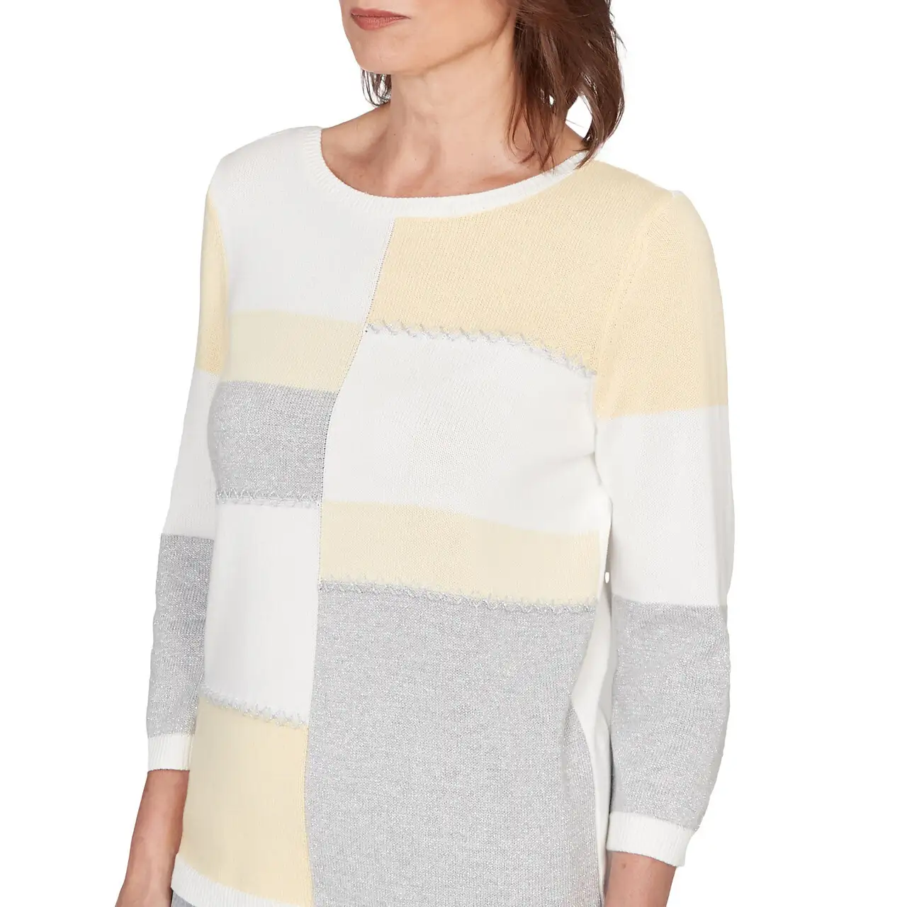 Ruby Rd. Womens Ribbed Colorblock Jewel Neck Sweater - Image 2
