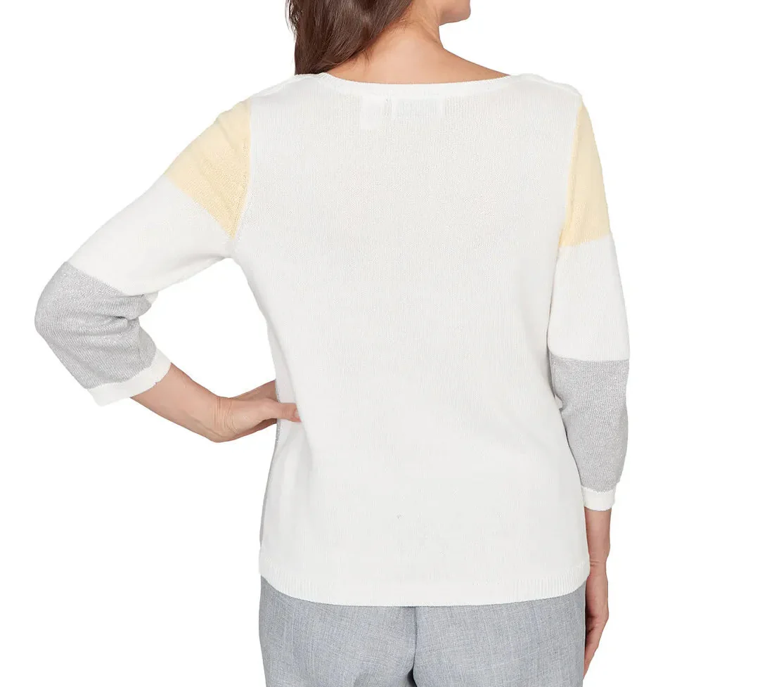 Ruby Rd. Womens Ribbed Colorblock Jewel Neck Sweater - Image 4