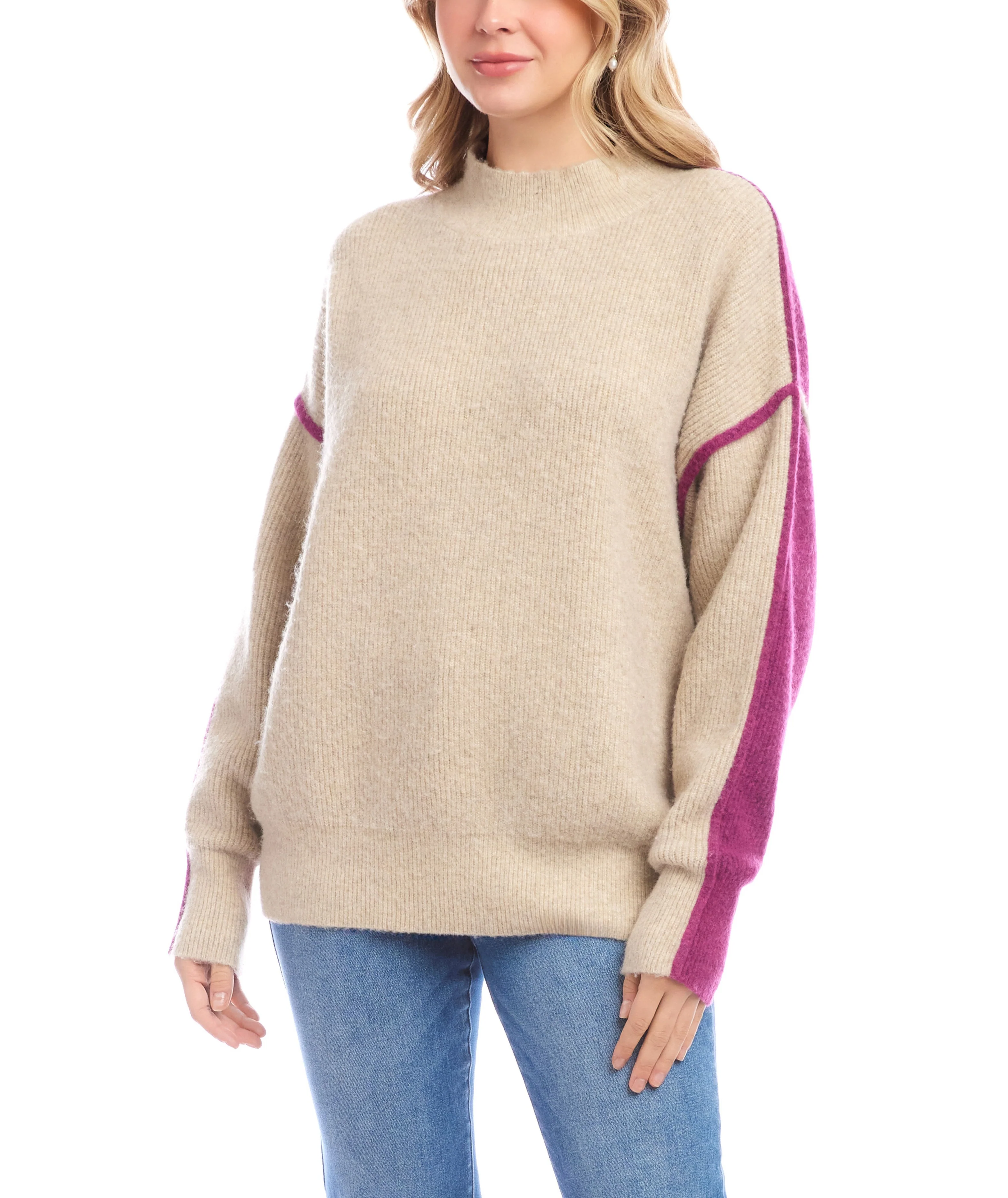 Karen Kane Womens Colorblock Mock Neck Sweater - Image 2