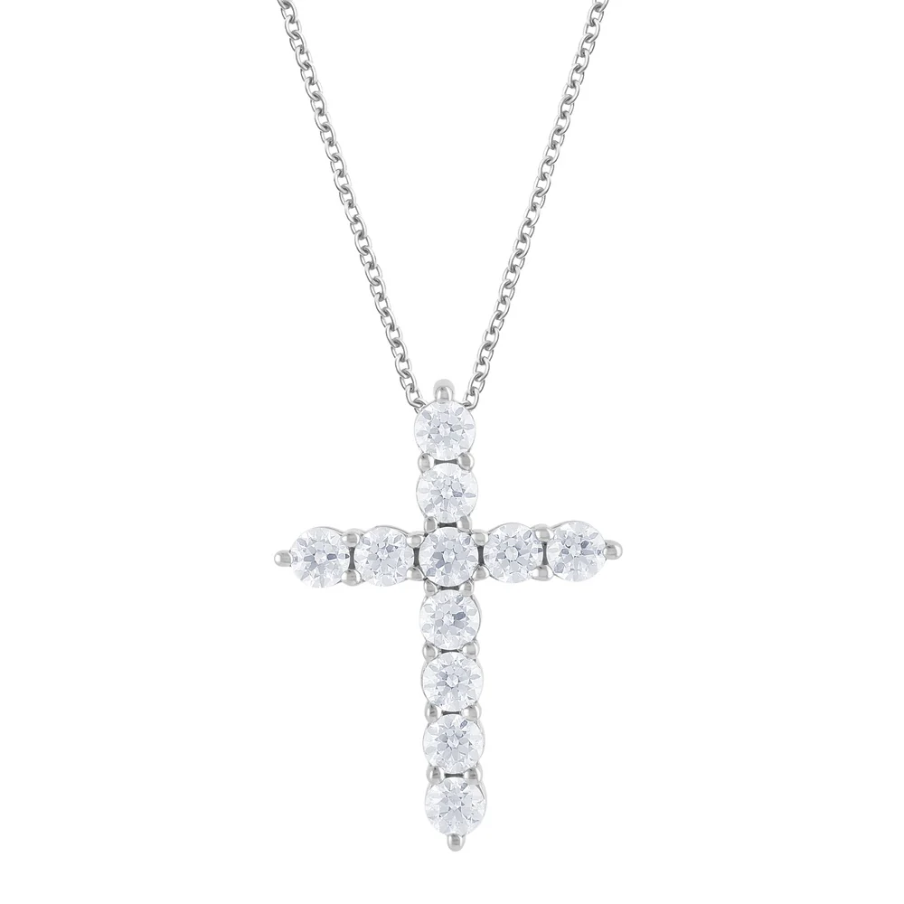 Badgley Mischka 1.00 CTW Diamond Cross Sterling Silver Pendant Necklace
