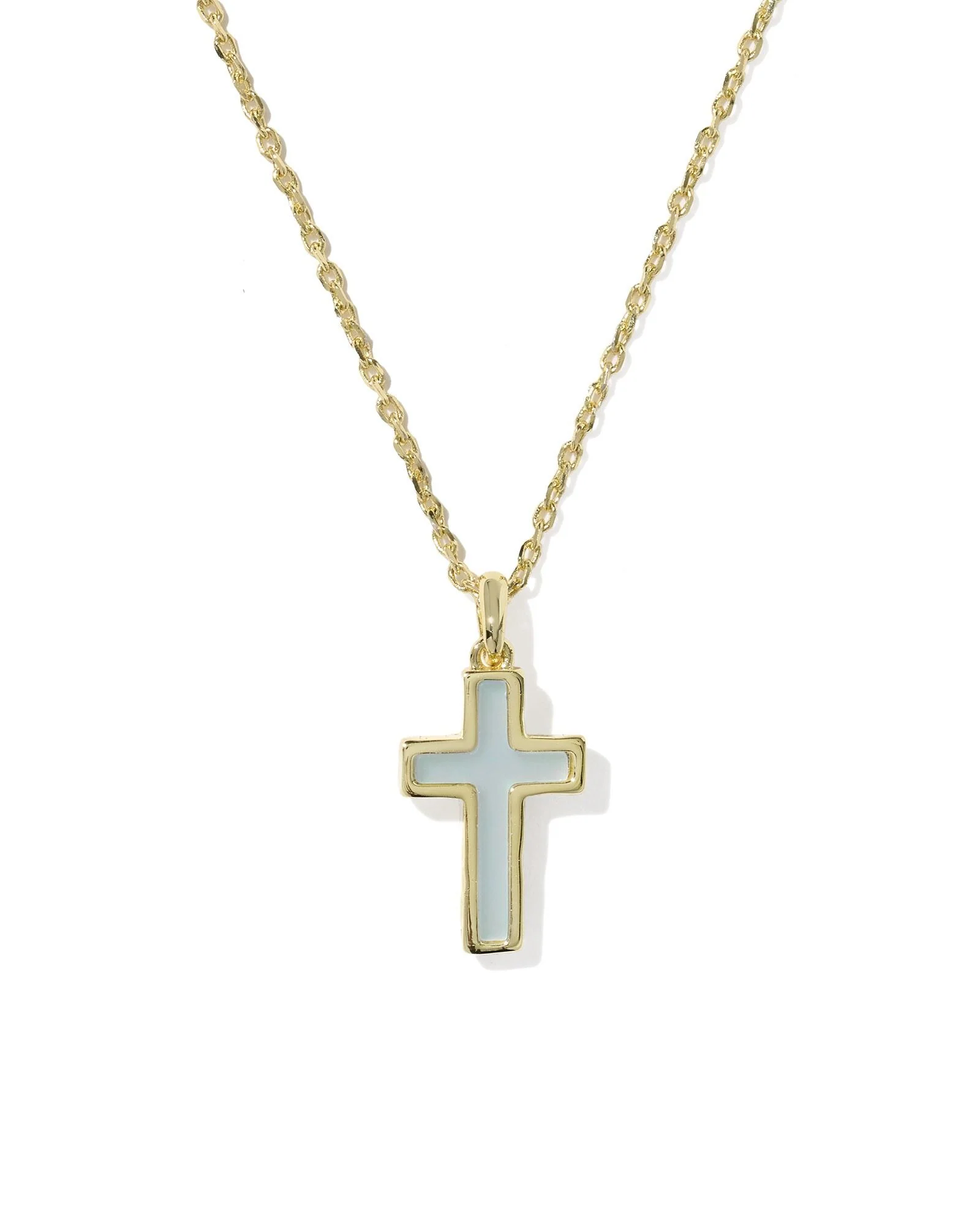 Kendra Scott Cross Gold Pendant Necklace - Light Blue Dichroic Glass