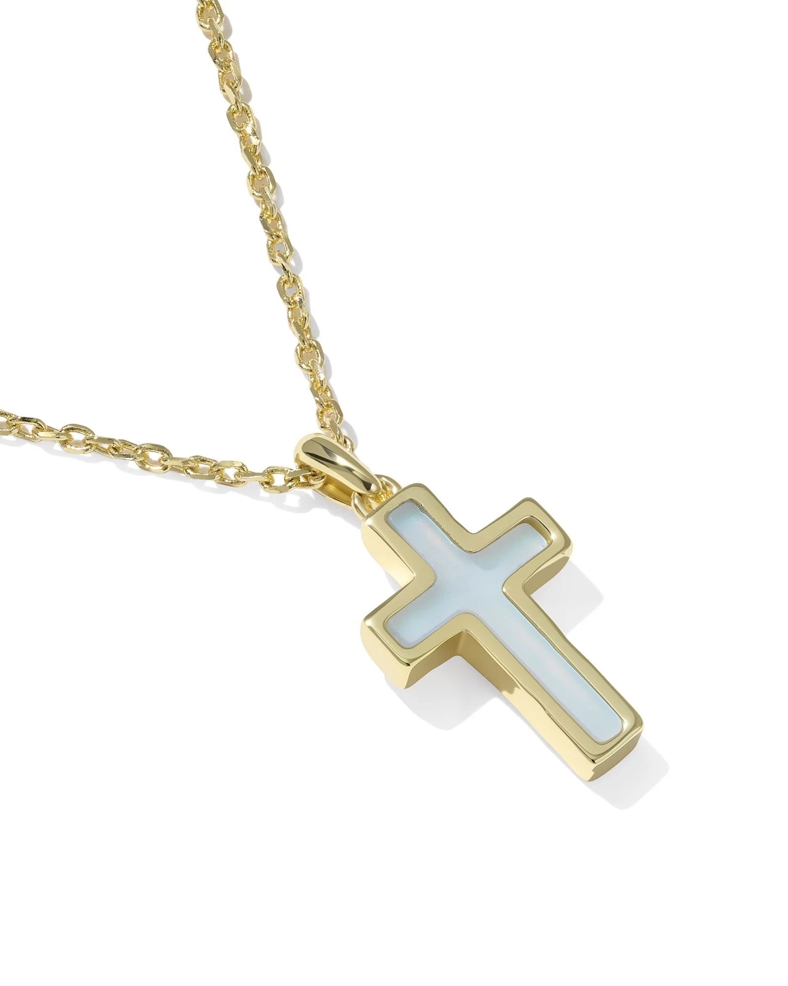 Kendra Scott Cross Gold Pendant Necklace - Light Blue Dichroic Glass - Image 2
