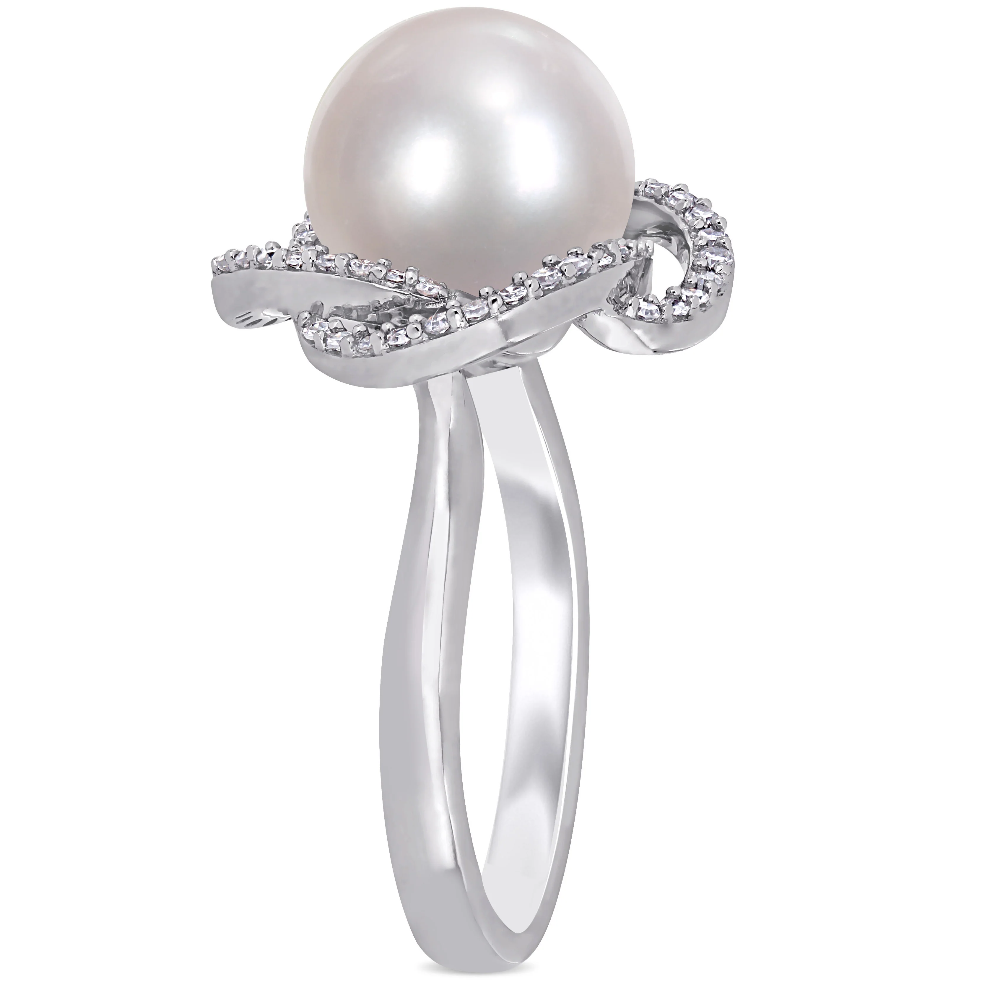 Sofia B Cultured Freshwater Pearl And 1/4 CT TW Diamond Swirl Ring - Size 7 - Image 2
