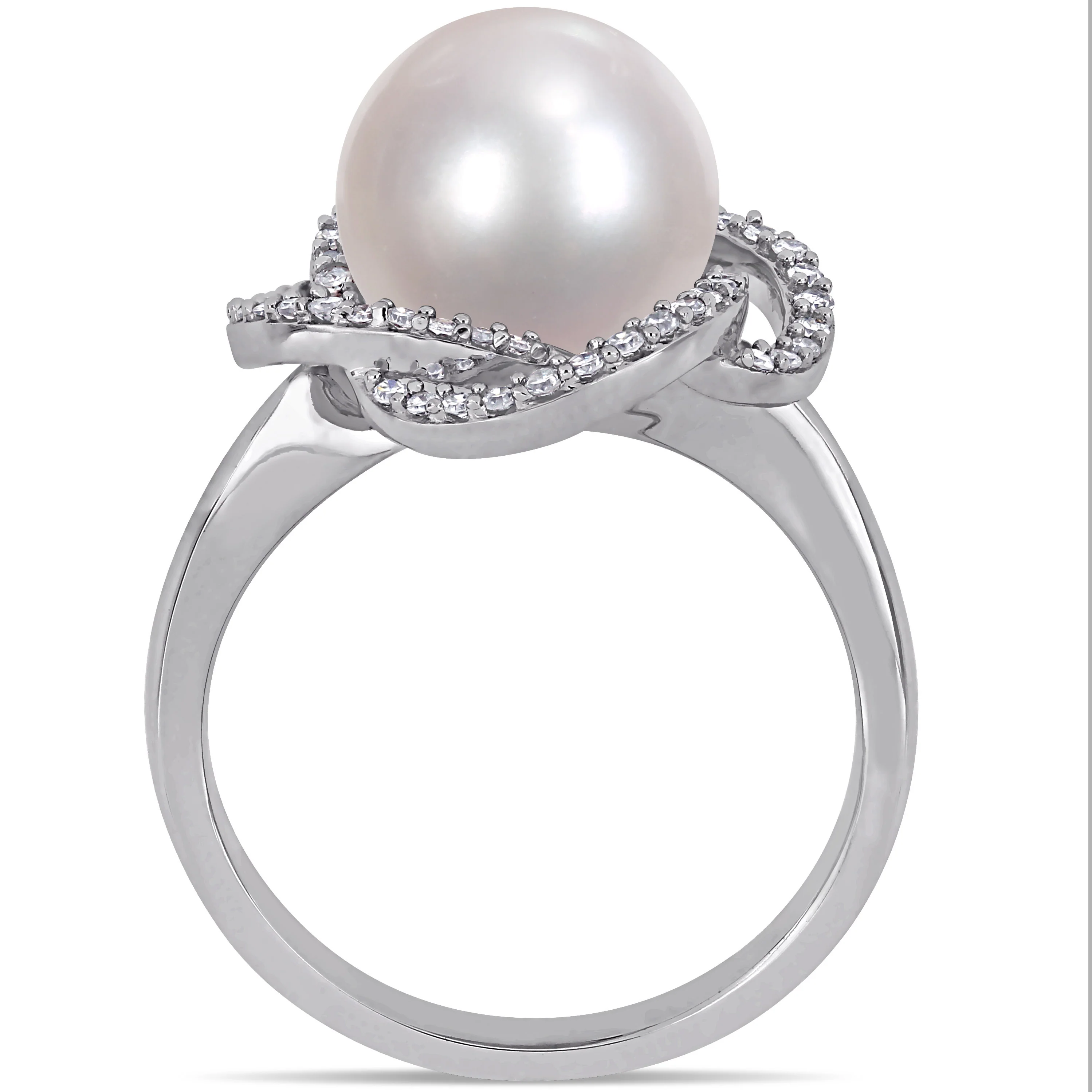 Sofia B Cultured Freshwater Pearl And 1/4 CT TW Diamond Swirl Ring - Size 7 - Image 3
