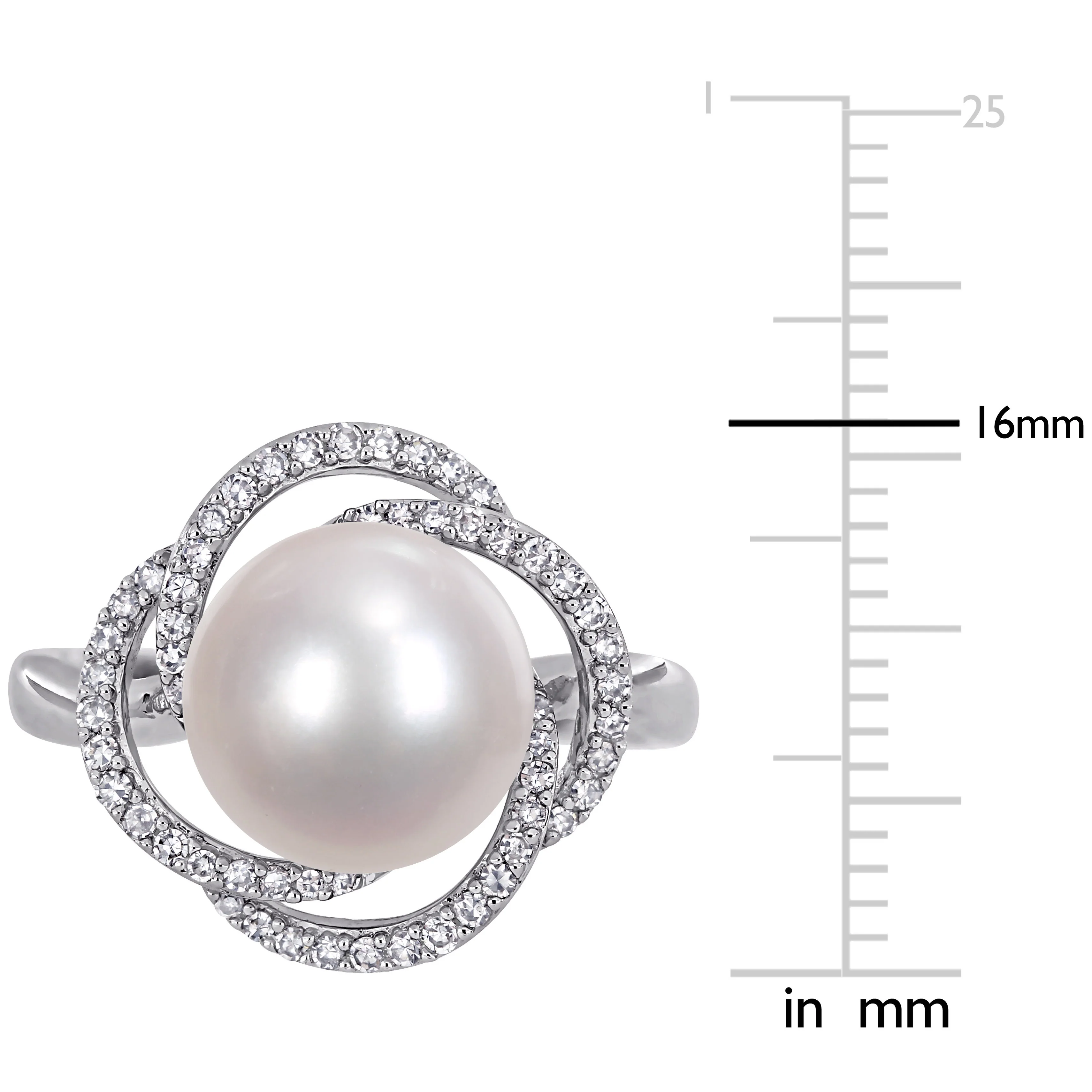 Sofia B Cultured Freshwater Pearl And 1/4 CT TW Diamond Swirl Ring - Size 7 - Image 4