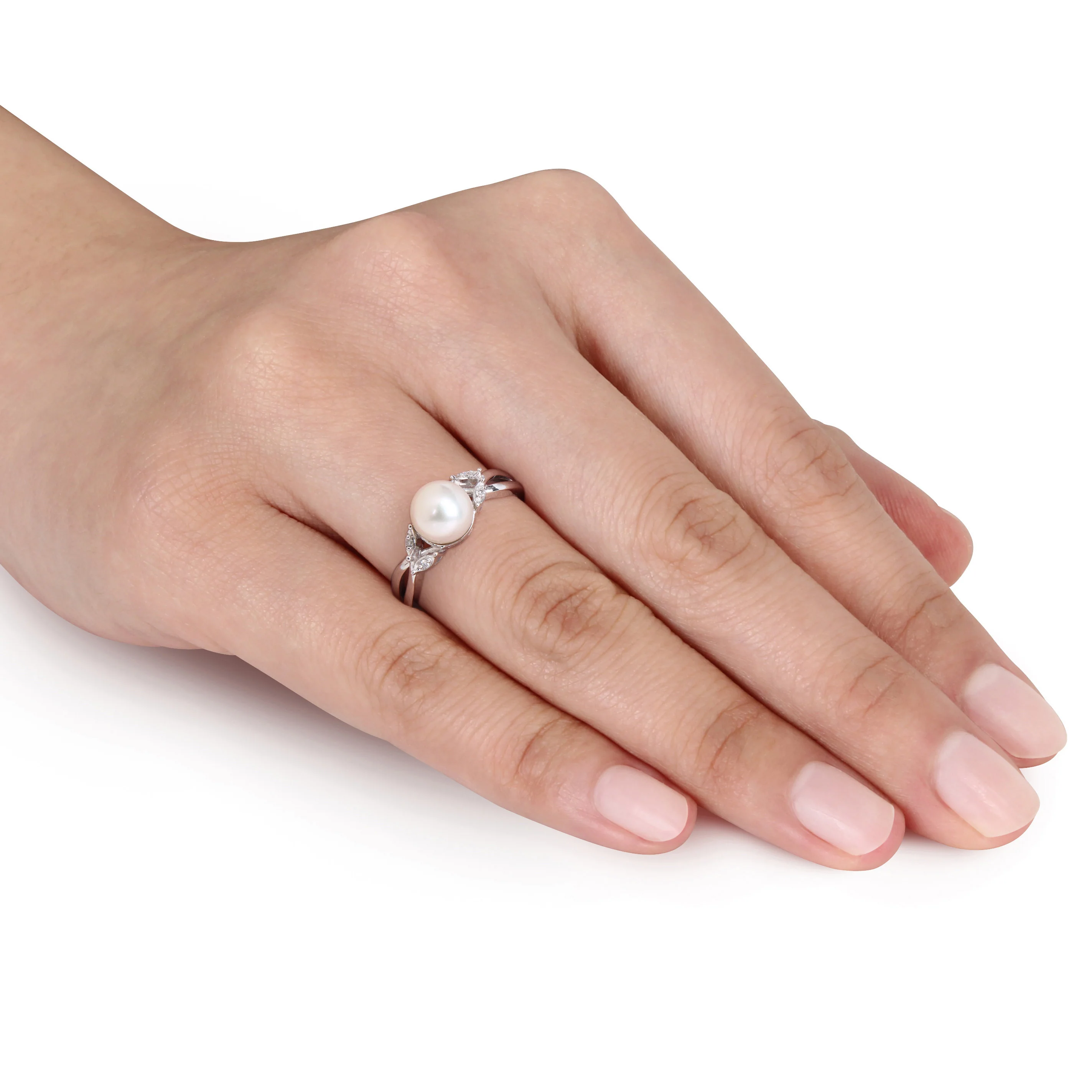 Sofia B Cultured Freshwater Pearl And Diamond Crossover Ring - Size 5 - Image 4