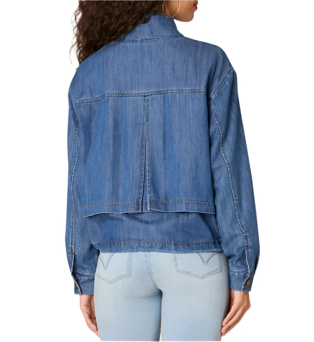 Democracy Womens Denim Full-Zip Bomber Jacket - Image 3