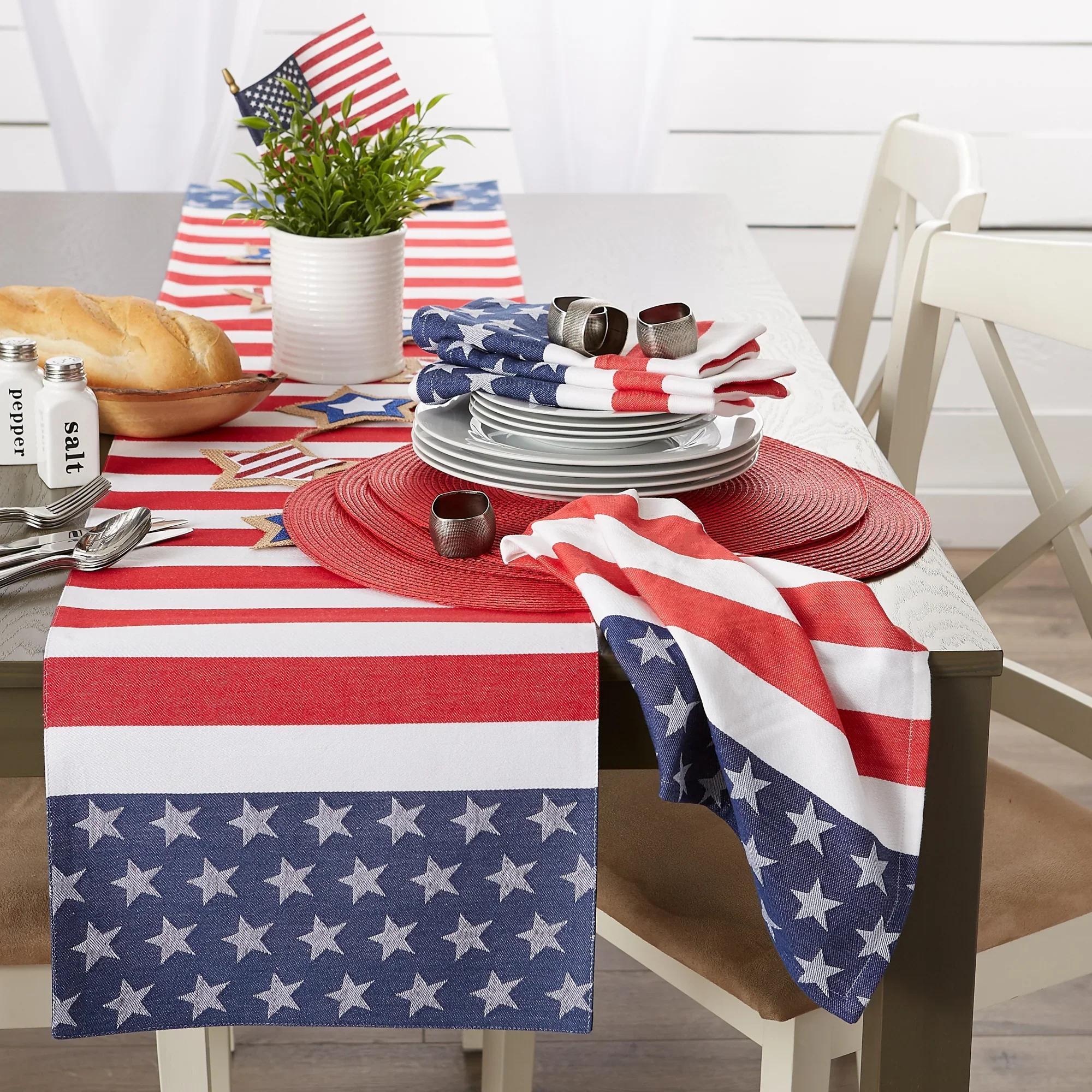 Design Imports Stars & Stripes Jacquard Table Runner - Image 4