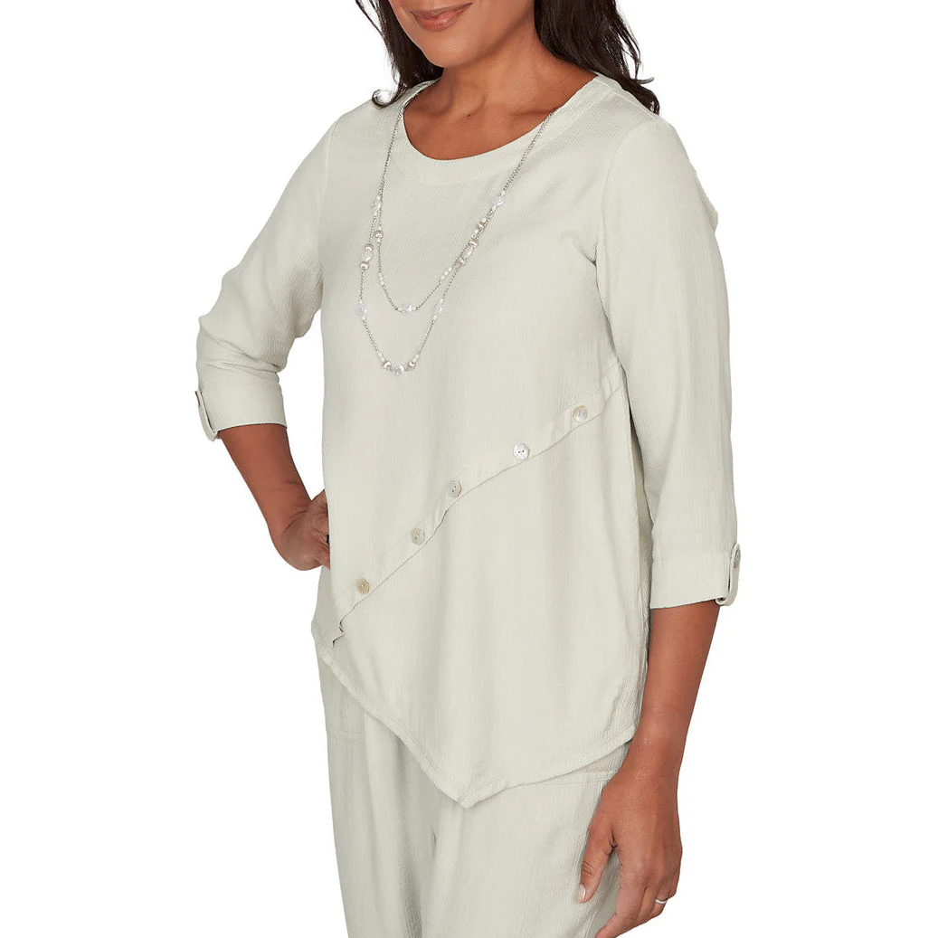 Alfred Dunner Womens Diagonal Spliced Detailed Top with Necklace - Image 3