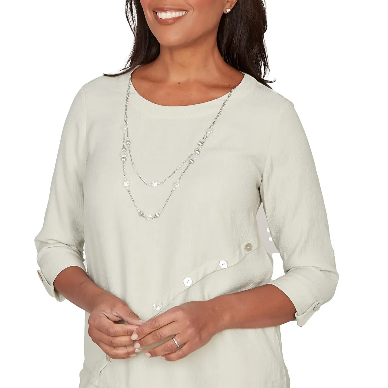 Alfred Dunner Womens Diagonal Spliced Detailed Top with Necklace - Image 5