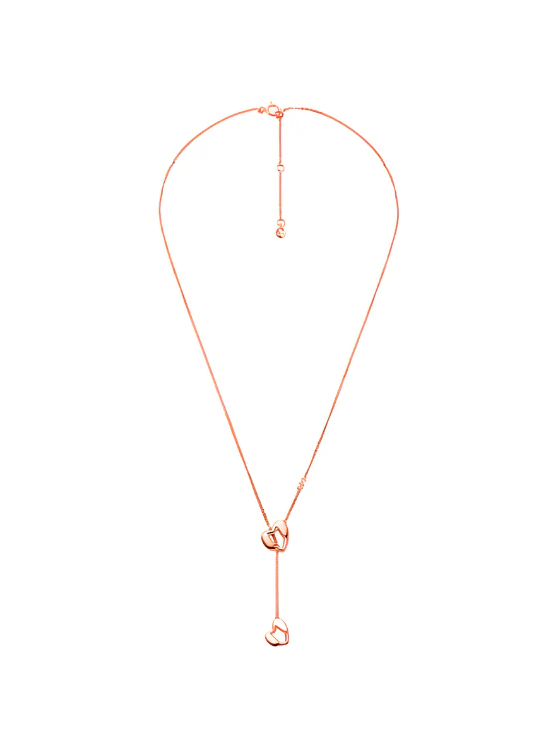 Michael Kors Rose Gold Double Faceted Heart Lariat Necklace - Image 2