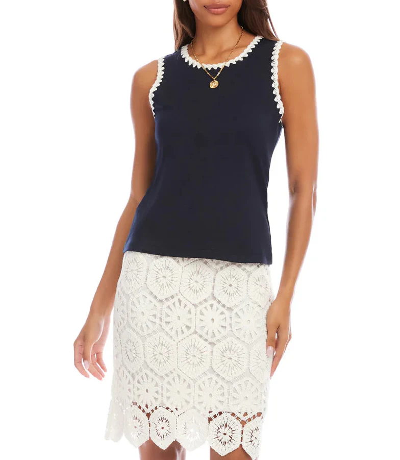 Karen Kane Womens Edge Stitch Contrast Tank Top