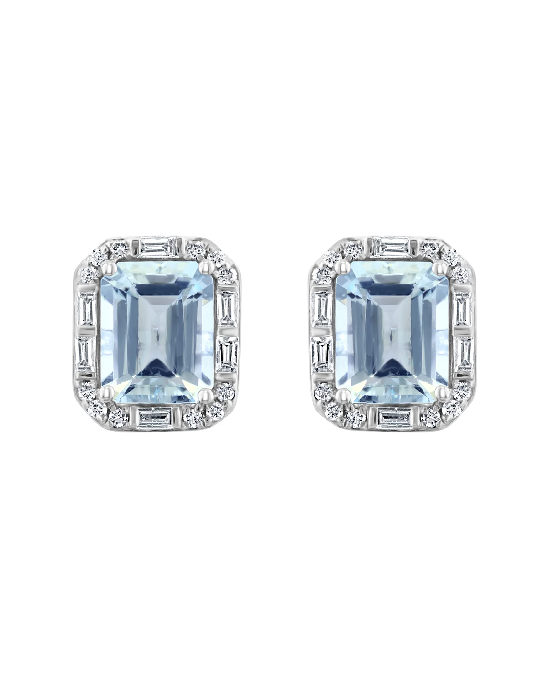 Effy Aquarius 14K White Gold Diamond & Aquamarine Stud Earrings