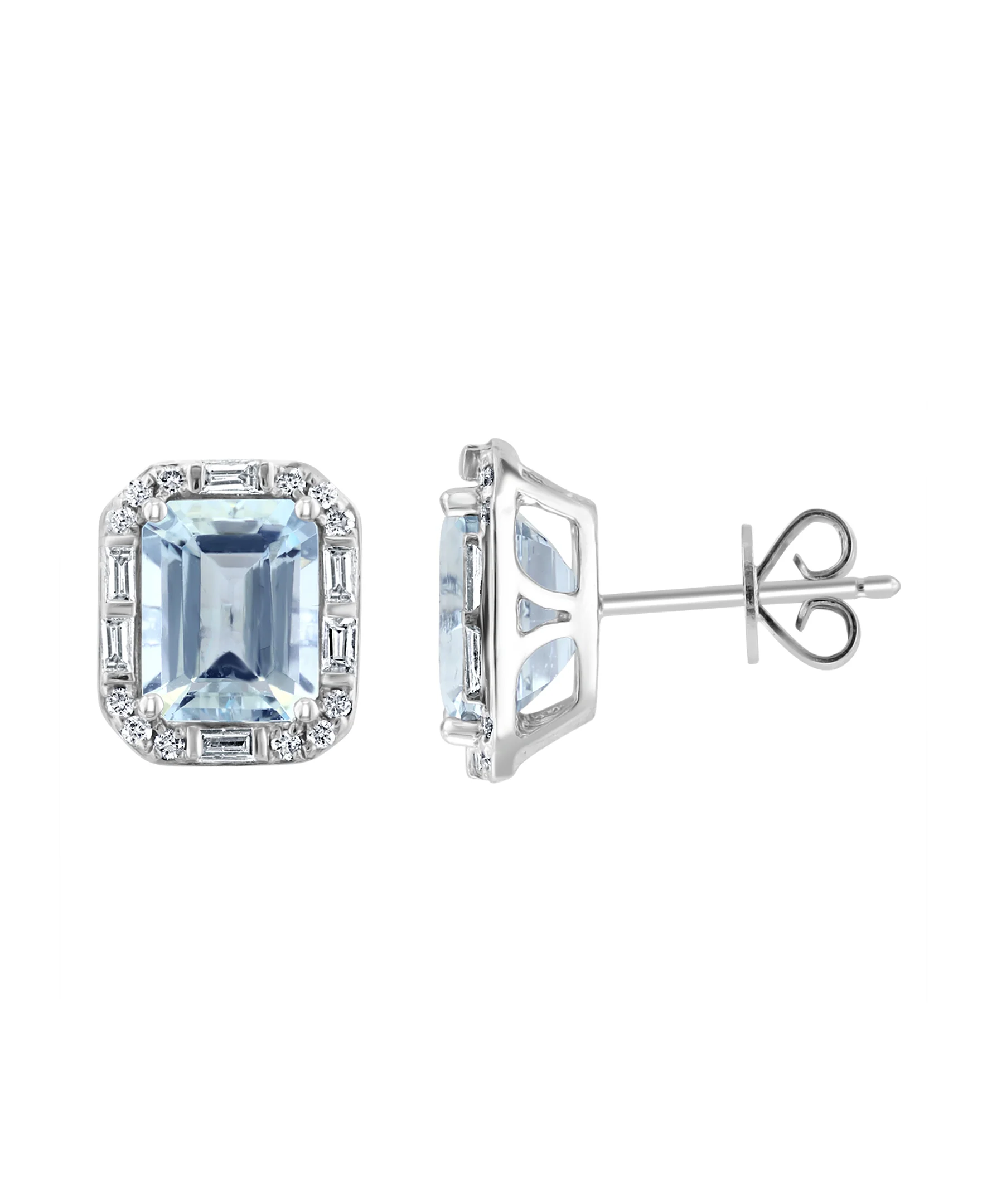 Effy Aquarius 14K White Gold Diamond & Aquamarine Stud Earrings - Image 2