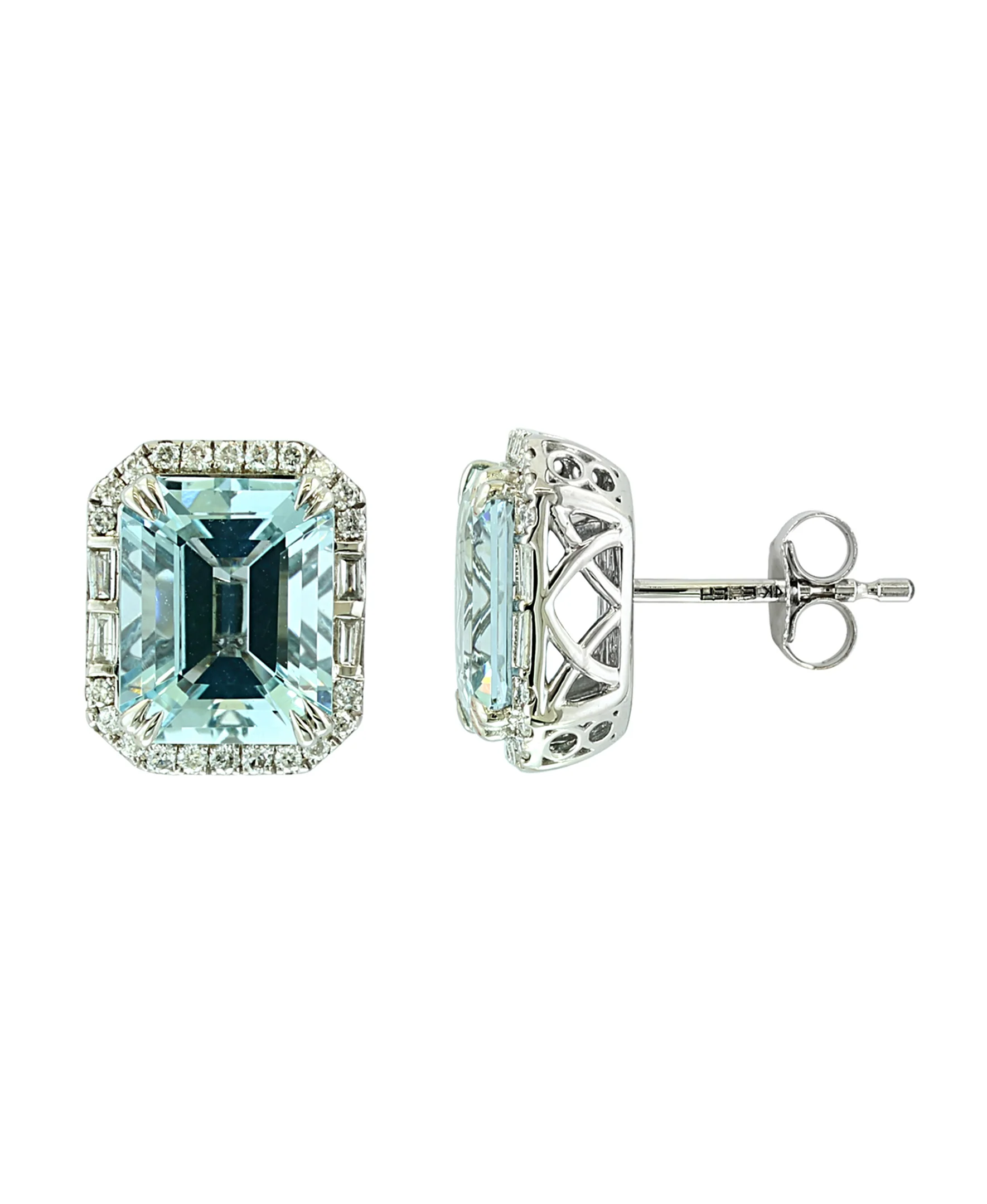 Effy 14K White Gold Diamond & Aquamarine Earrings - Image 2