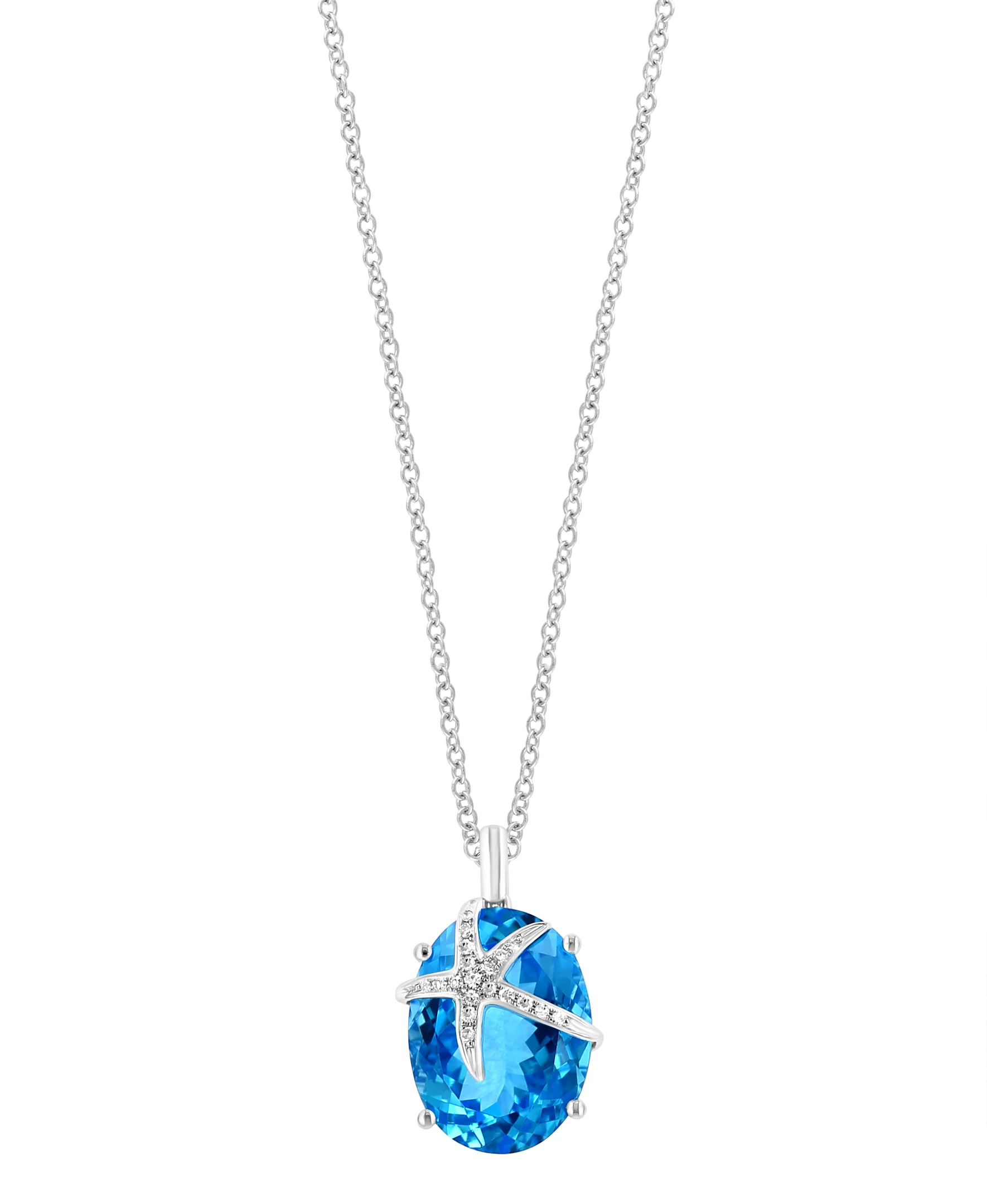 Effy 14K White Gold Diamond & Blue Topaz Pendant Necklace - Image 2