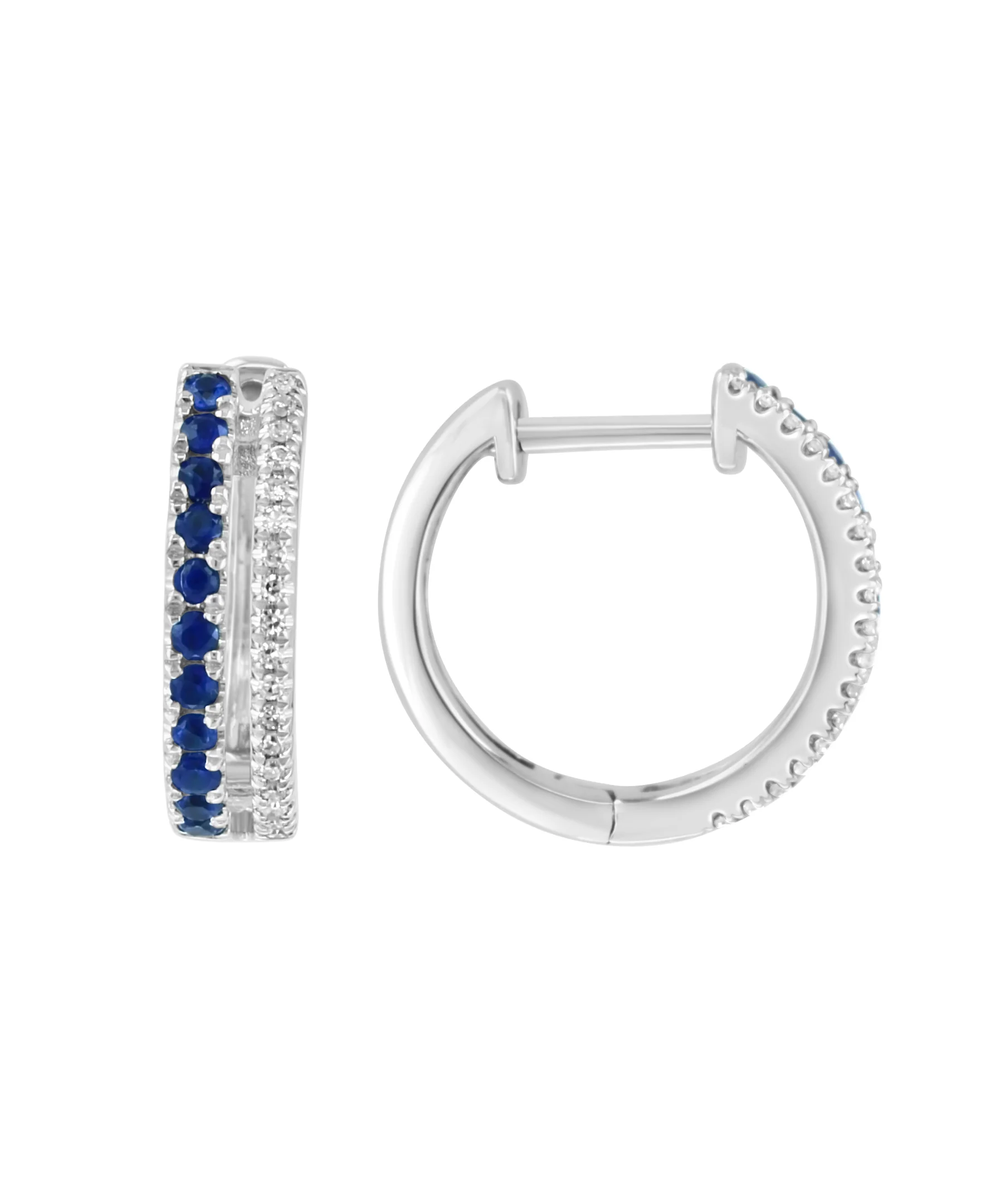 Effy Royal Bleu 14K White Gold Blue Sapphire & Diamond Huggie Earrings - Image 2