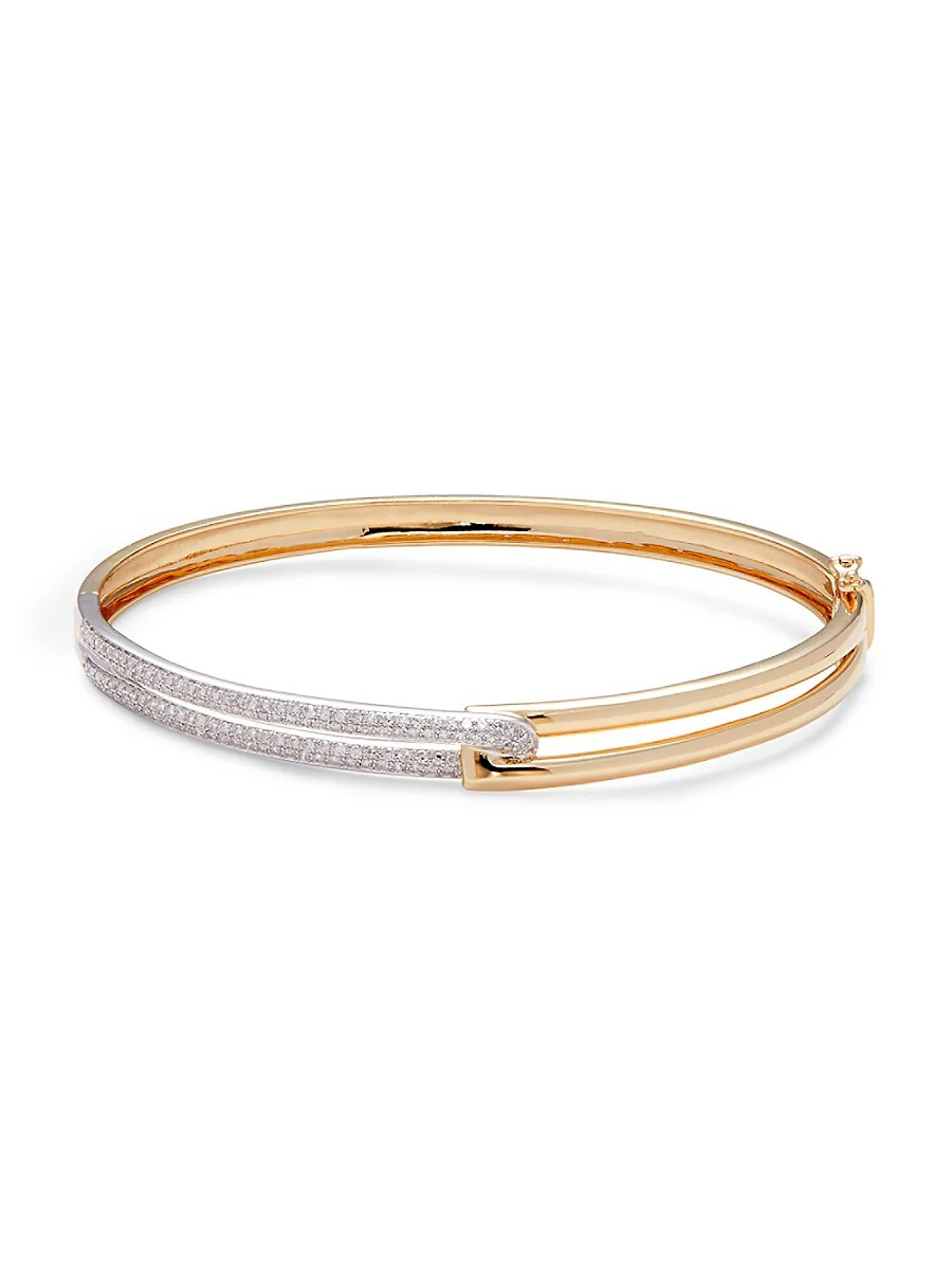 Effy 14K White & Yellow Gold Diamond Bangle Bracelet - Image 2