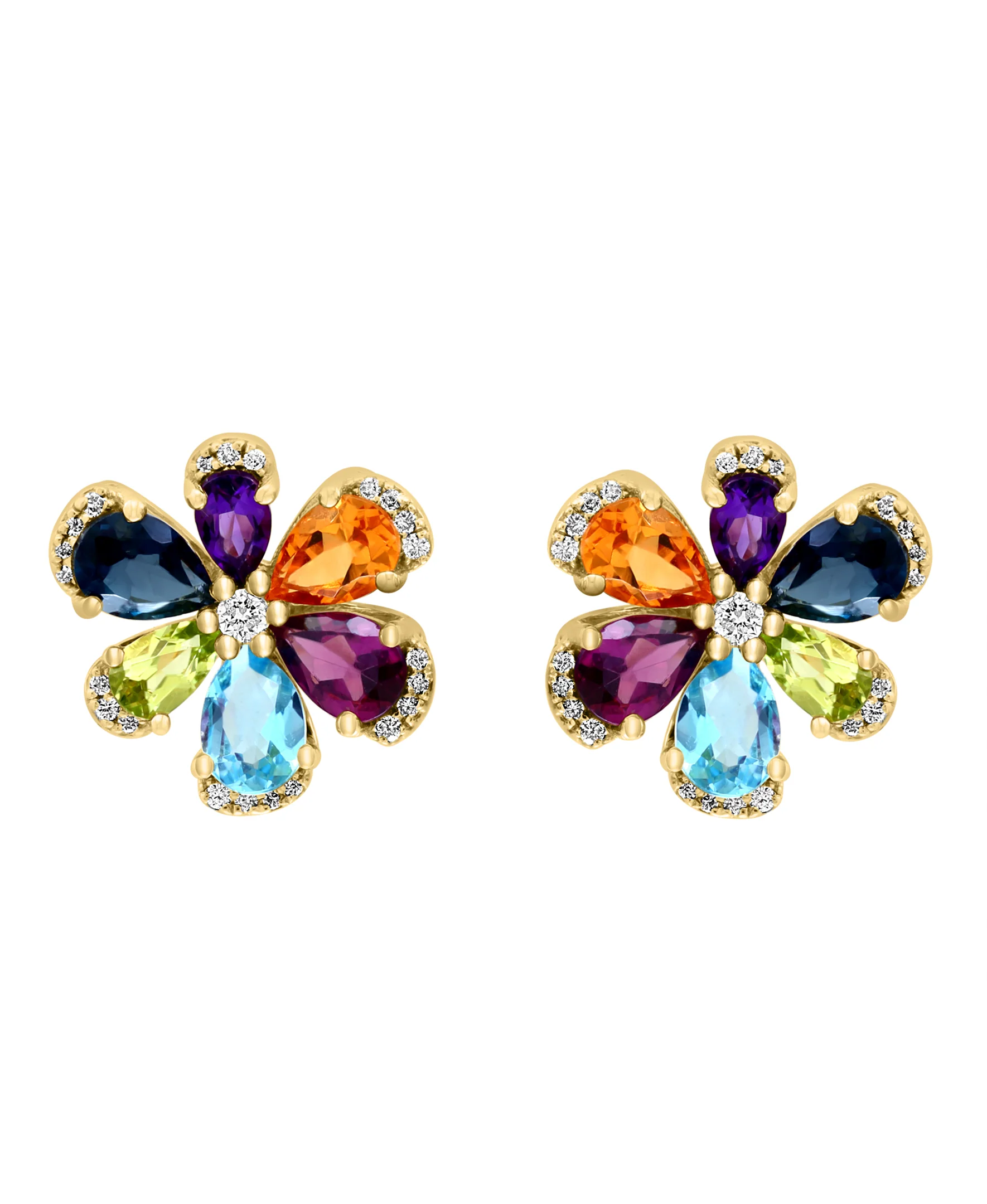 Effy 14K Yellow Gold Diamond & Multi-Stone Flower Stud Earrings - Image 2