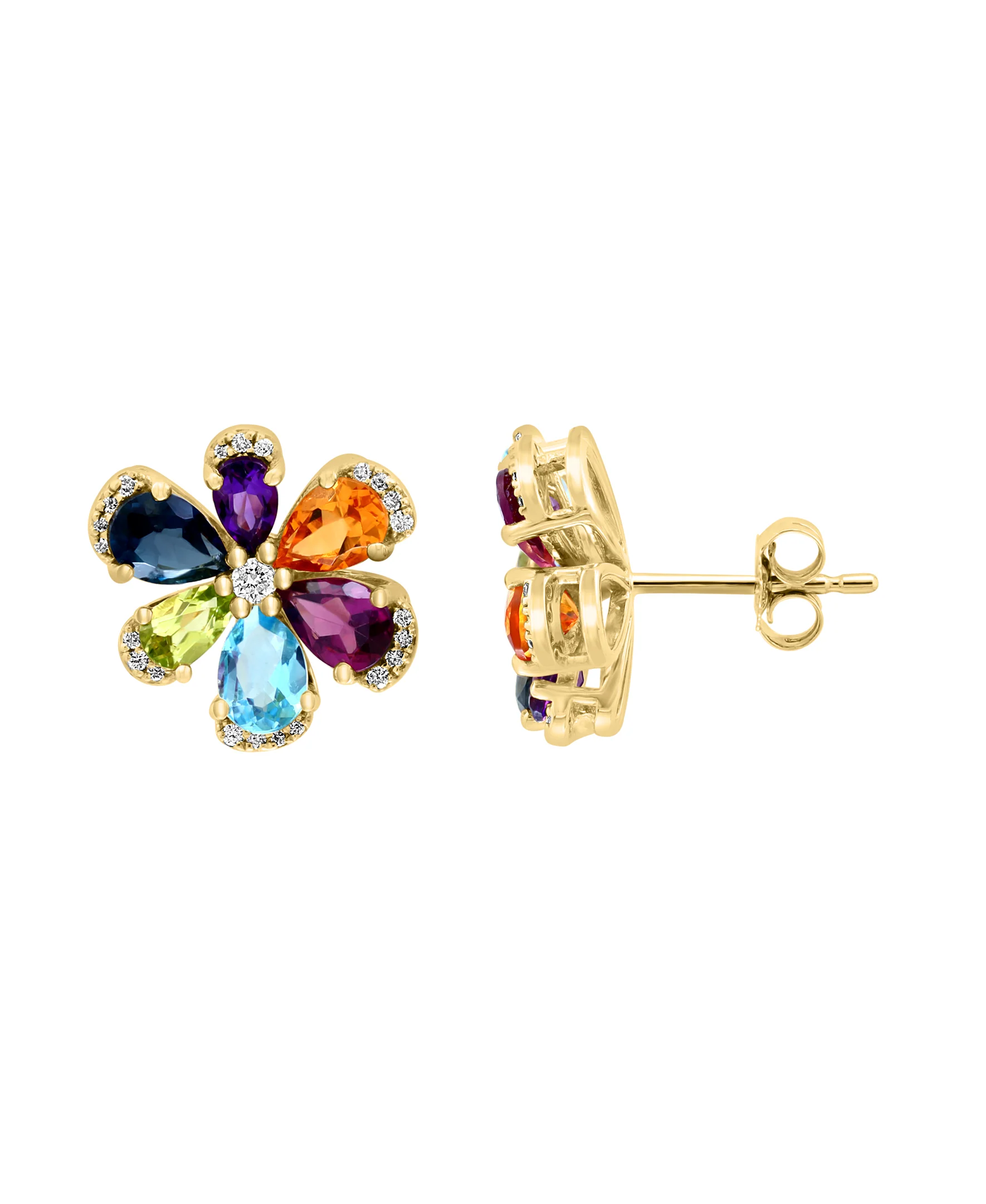 Effy 14K Yellow Gold Diamond & Multi-Stone Flower Stud Earrings - Image 3