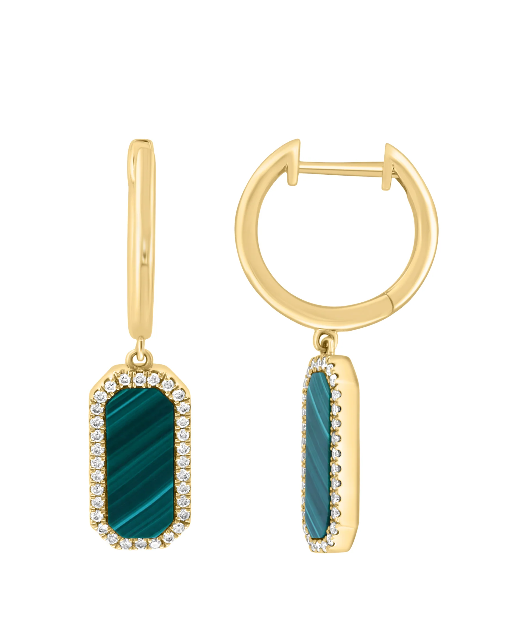 Effy 14K Yellow Gold Diamond & Malachite Earrings - Image 2