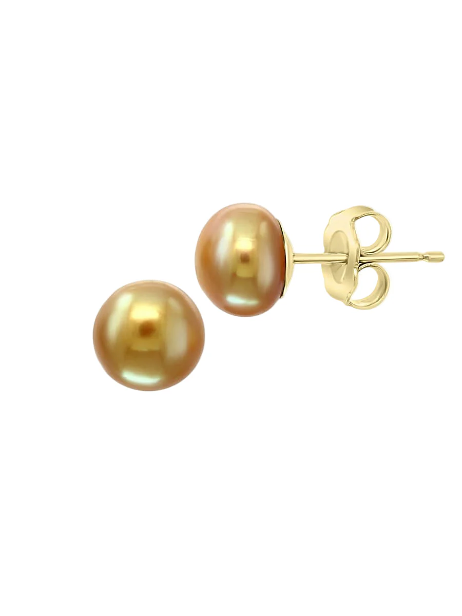 Effy 14K Yellow Gold Golden Cultured Fresh Water Pearl Stud Earrings - Image 2