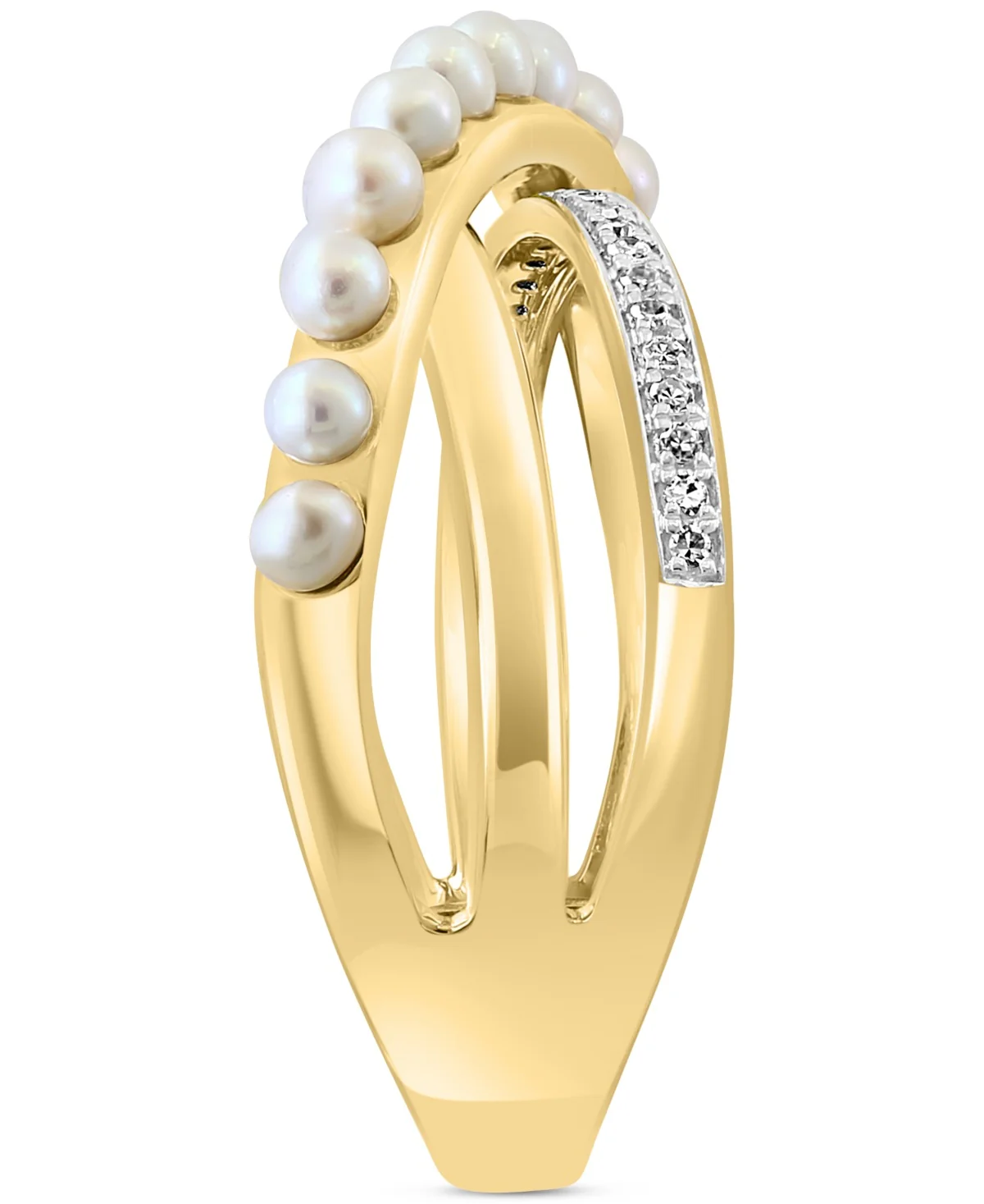 Effy 14K Yellow Gold Diamond & Cultured Fresh Water Pearl Ring - Size 7 - Image 3