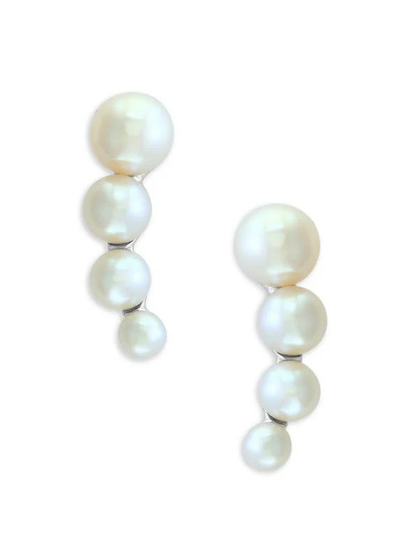 Effy 925 Sterling Silver Cultured Freshwater Pearl Climber Earrings