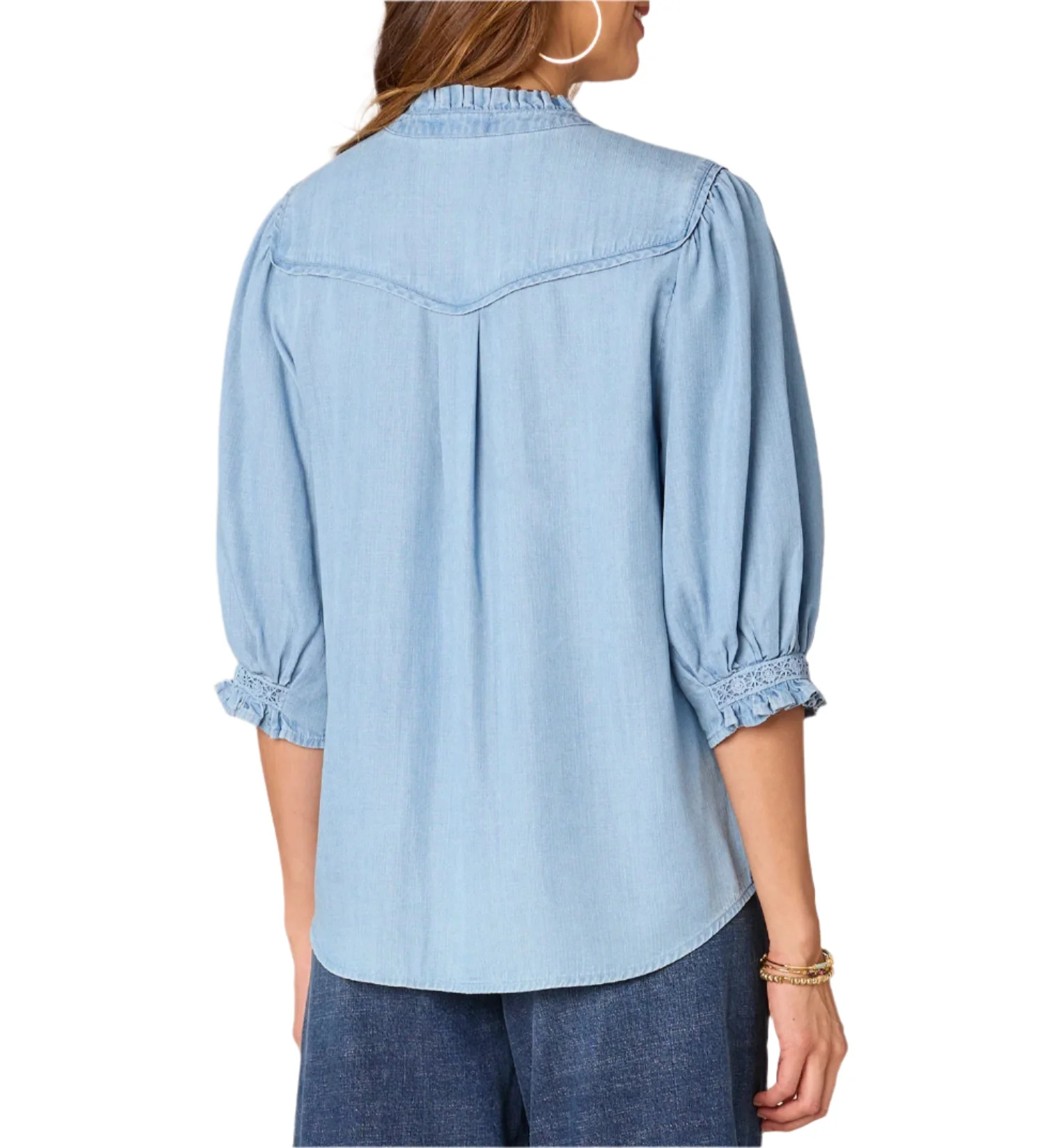 Democracy Womens Cinched Elbow Band Crochet Top - Image 3