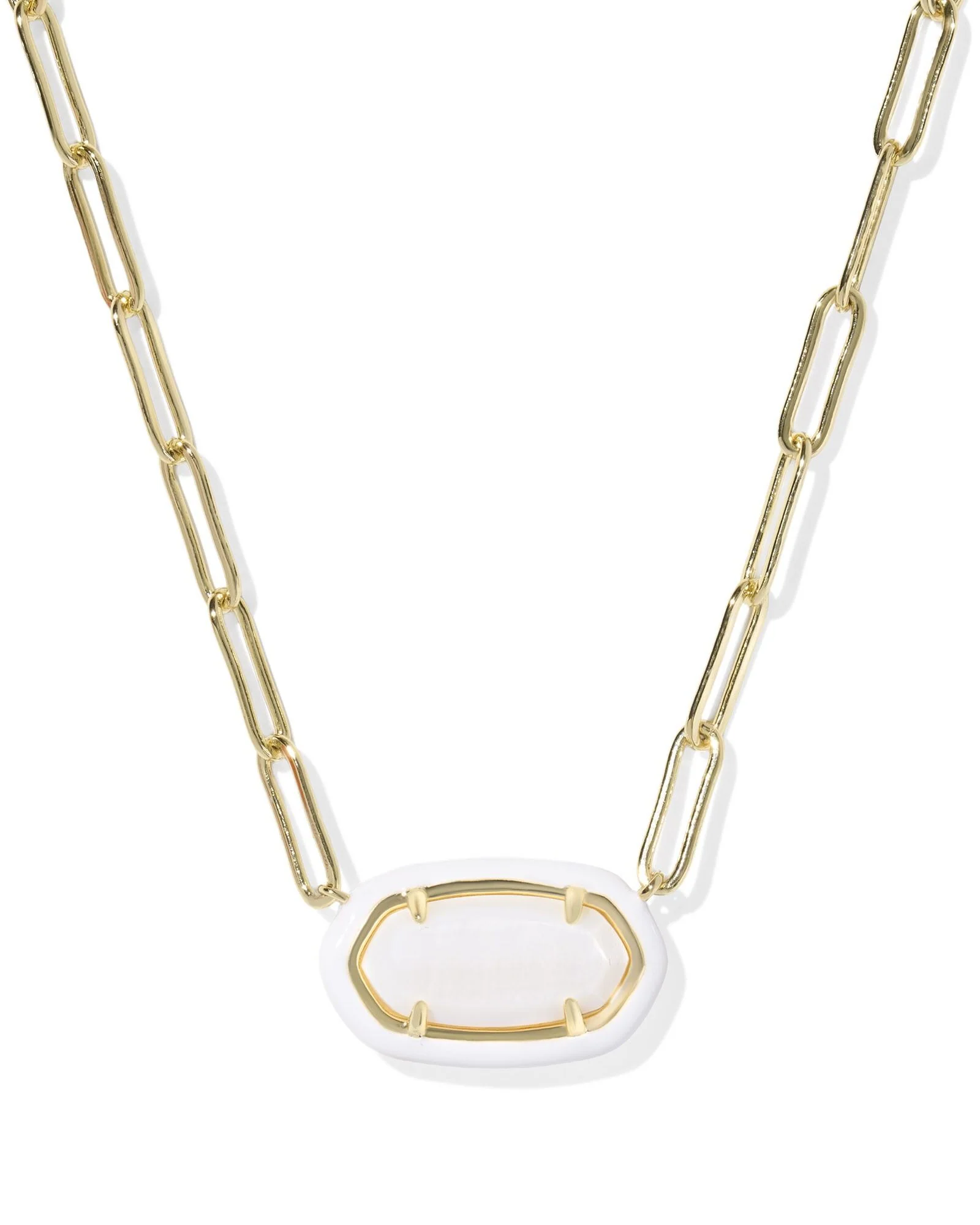 Kendra Scott Mother Of Pearl Elisa Enamel Frame Gold Paperclip Necklace