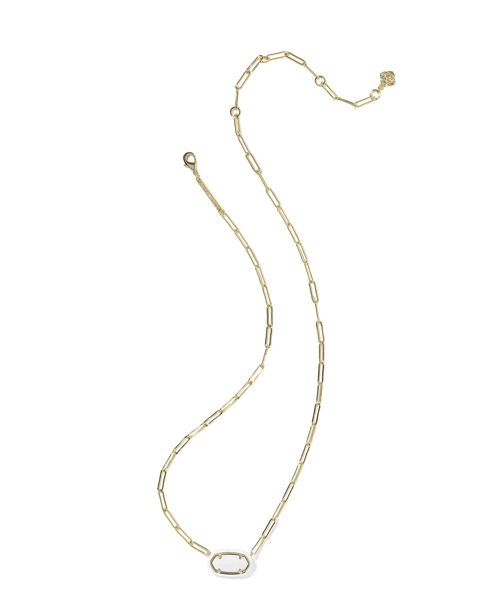 Kendra Scott Mother Of Pearl Elisa Enamel Frame Gold Paperclip Necklace - Image 2