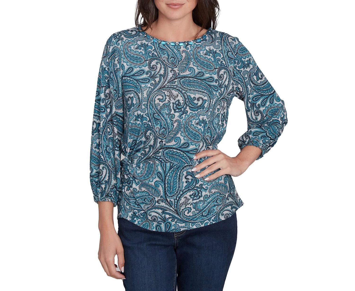 Ruby Rd. Womens Paisley Hatchi Twist Front Top