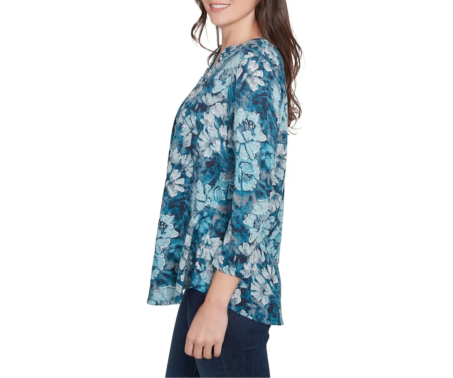 Ruby Rd. Womens Embellished Wintery Floral Hatchi Top - Image 3