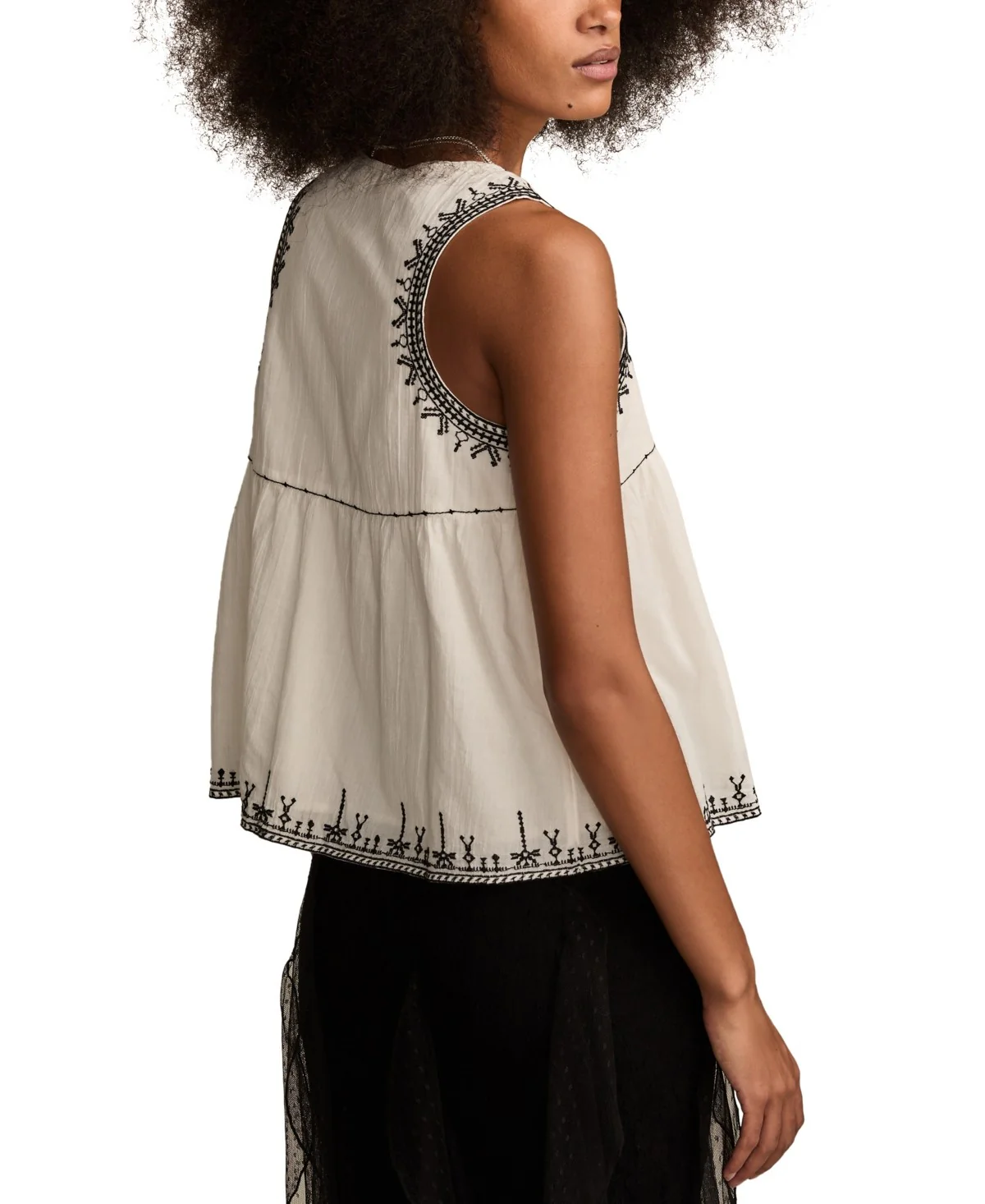 Lucky Brand Womens Embroidered Henley Racer Tank Top - Image 2