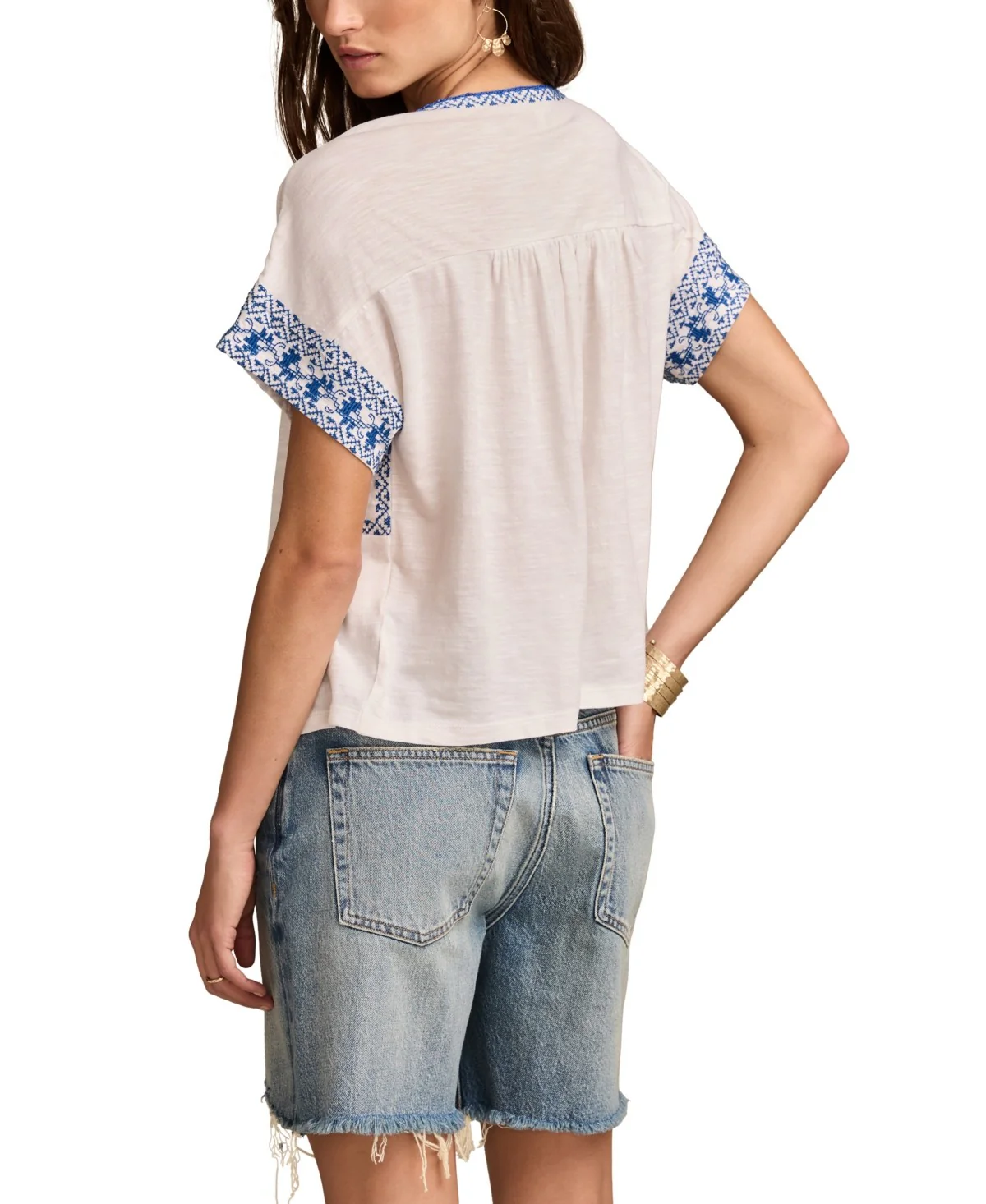 Lukcy Brand Womens Embroidered Short-Sleeve Cotton T-Shirt - Image 2