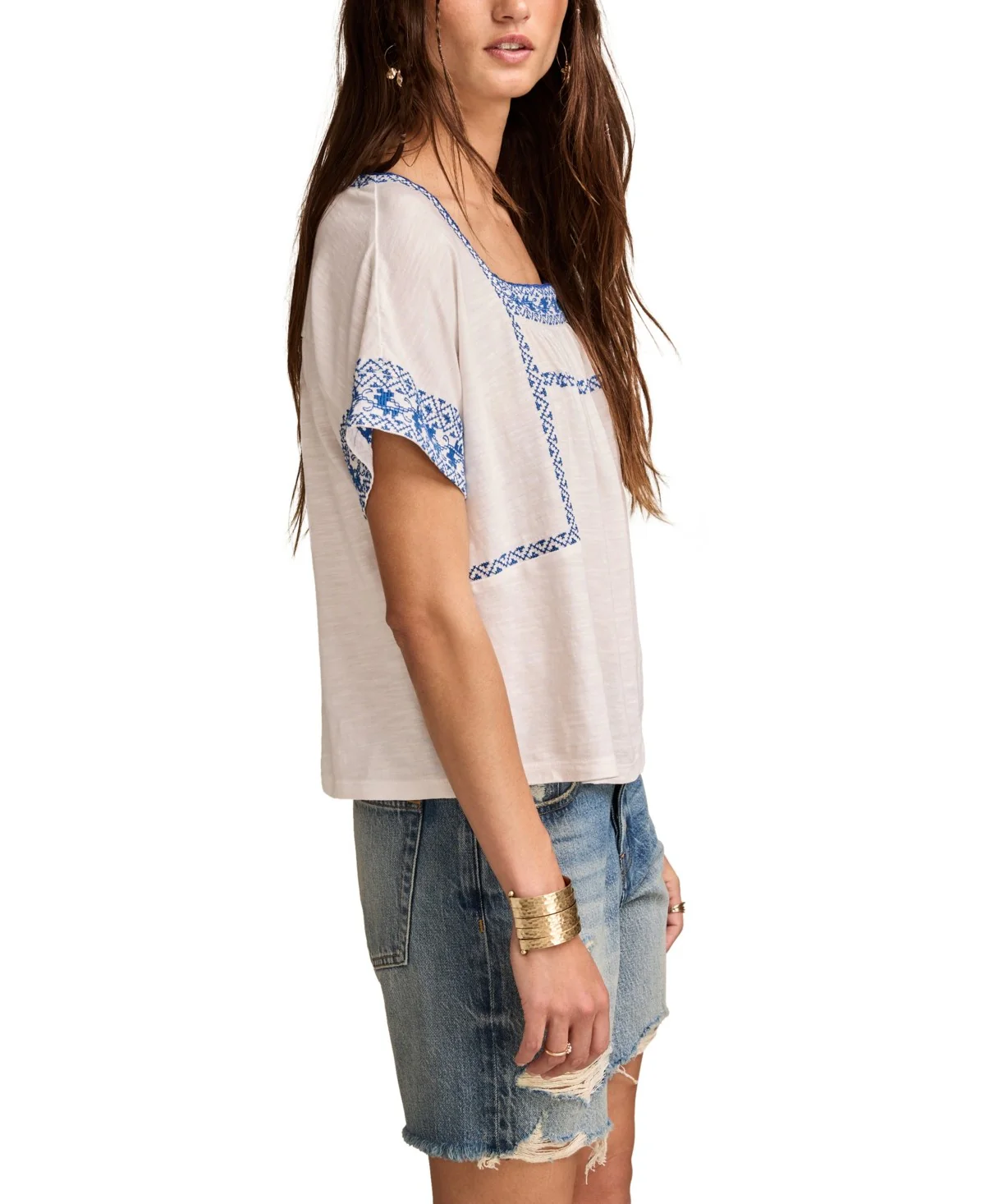 Lukcy Brand Womens Embroidered Short-Sleeve Cotton T-Shirt - Image 4