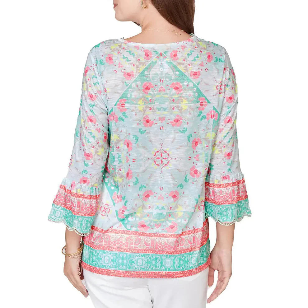 Ruby Rd. Womens Scalloped Neck Tapestry Print Knit Top - Image 2