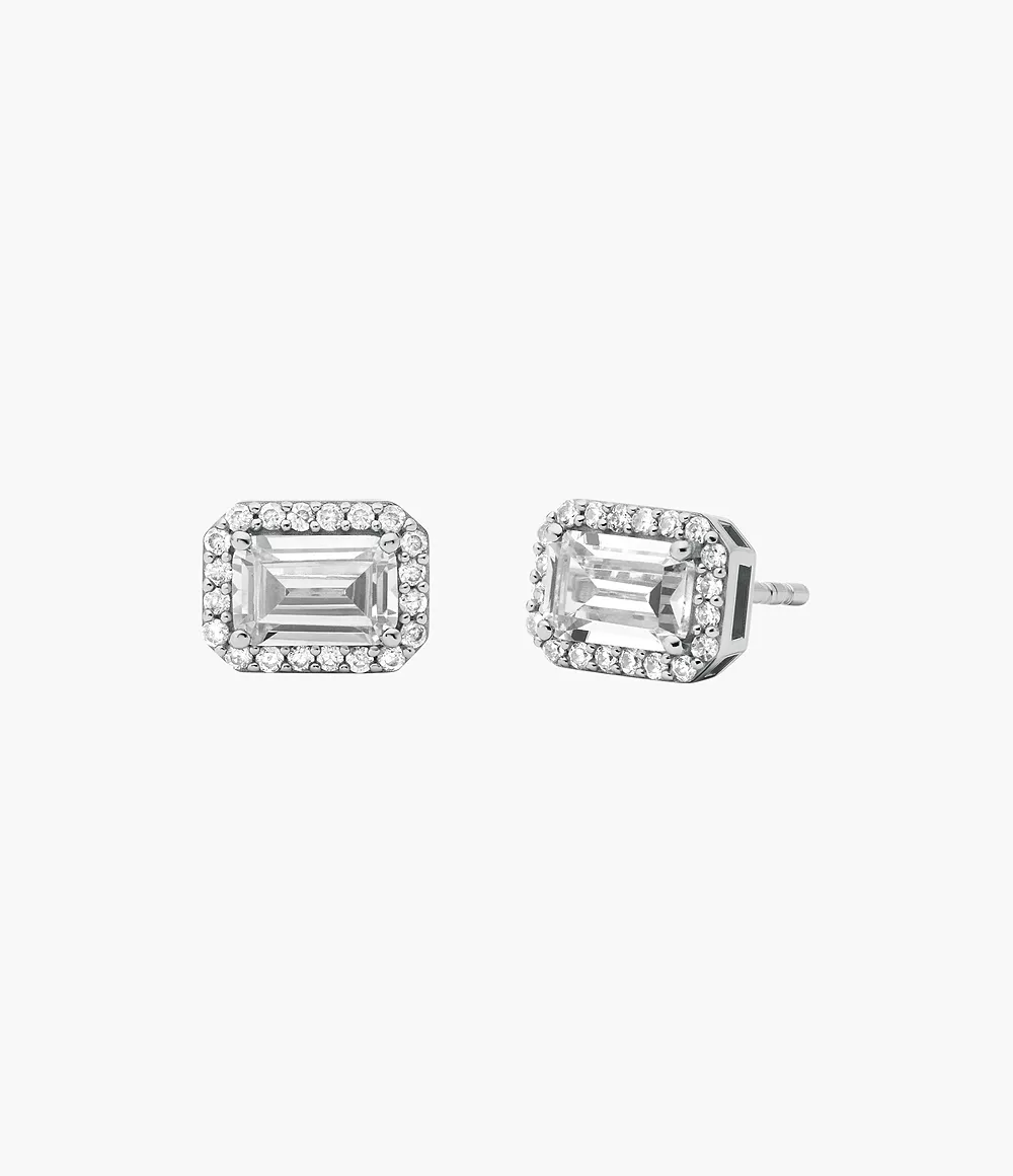 Michael Kors Brilliance Emerald Halo Stud Earrings - Silver-Plated