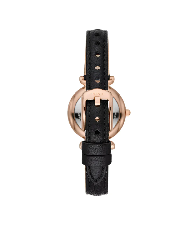 Fossil Womens Carlie Mini Three-Hand Black Leather Watch - Image 2