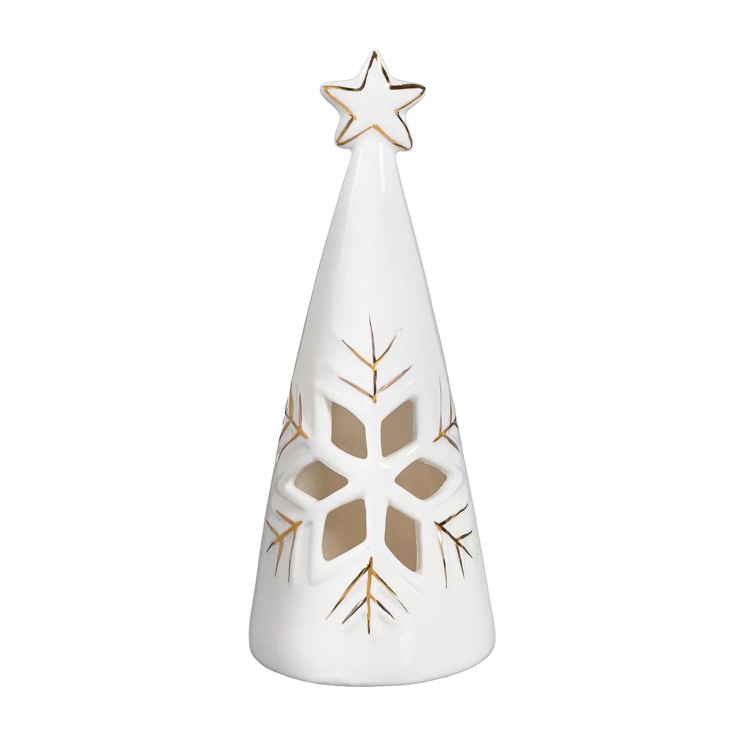 Evergreen Season To Sparkle LED Ceramic Christmas Tree with Snowflake Cut Out - Set of 2 - Image 2