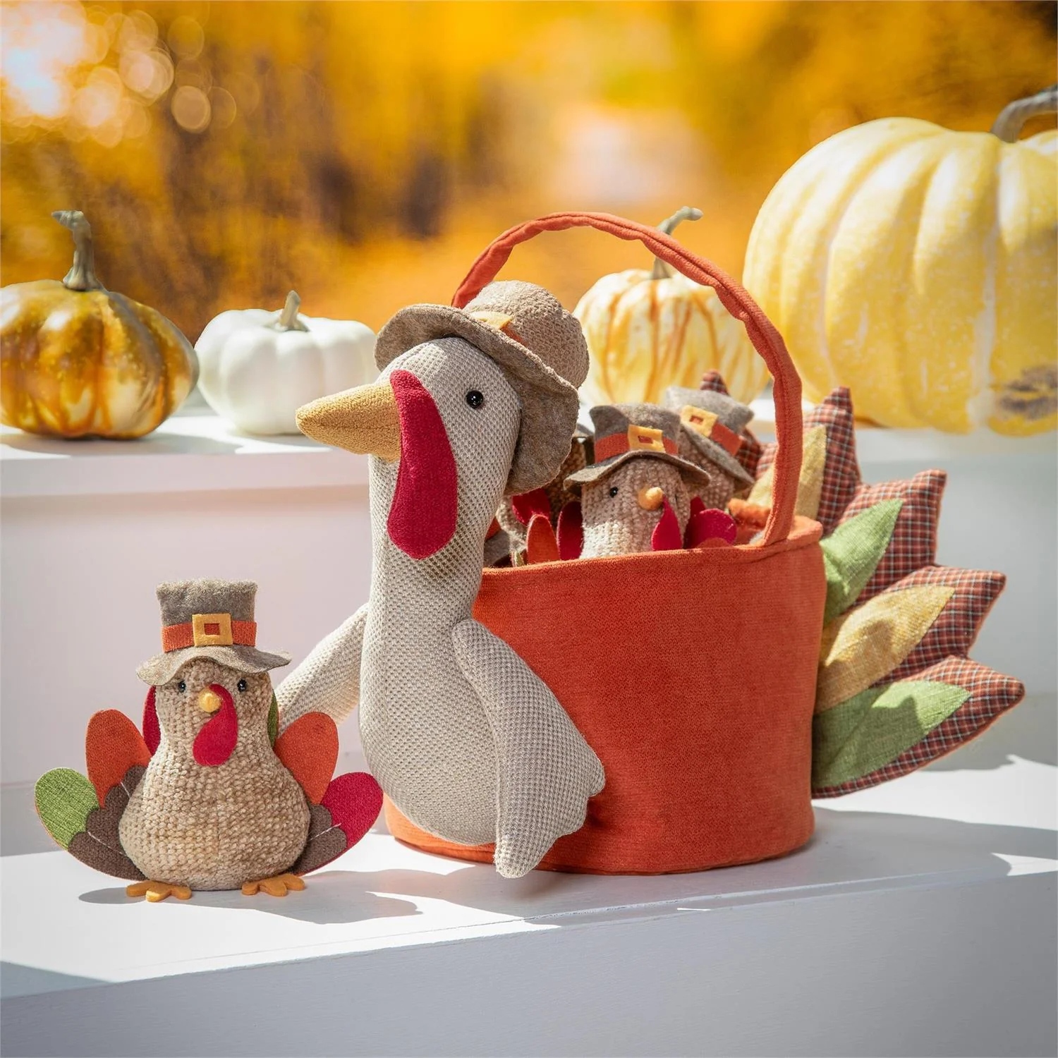 Evergreen Fabric Turkey Bucket with Fabric Turkey Set - Image 3