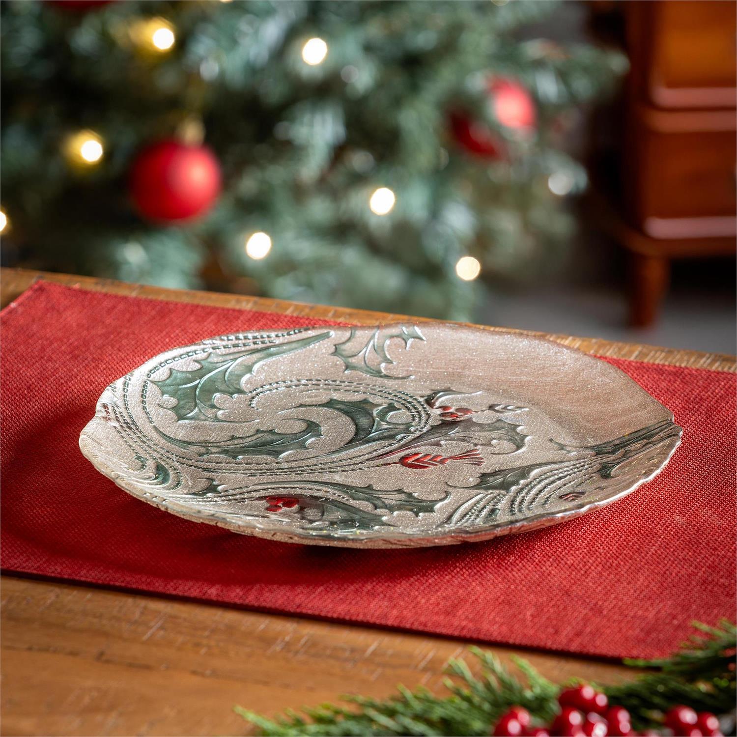 Evergreen Joyful Traditions Holly and Berries Glass Dinner Plate - Image 2